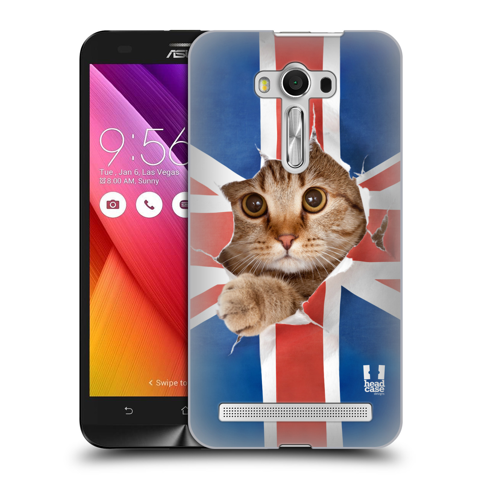 HEAD CASE plastový obal na mobil Asus Zenfone 2 LASER (5,5 displej ZE550KL) vzor Legrační zvířátka kočička a Velká Británie vlajka