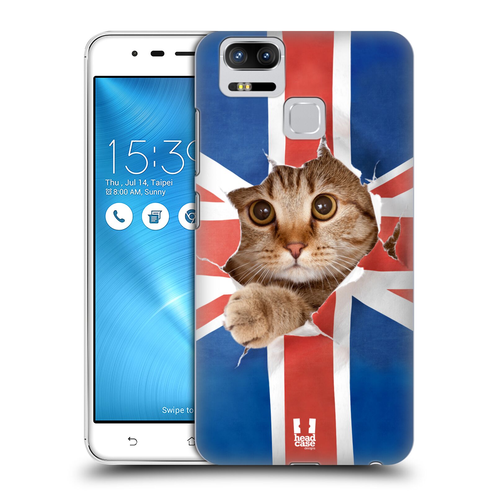 HEAD CASE plastový obal na mobil Asus Zenfone 3 Zoom ZE553KL vzor Legrační zvířátka kočička a Velká Británie vlajka