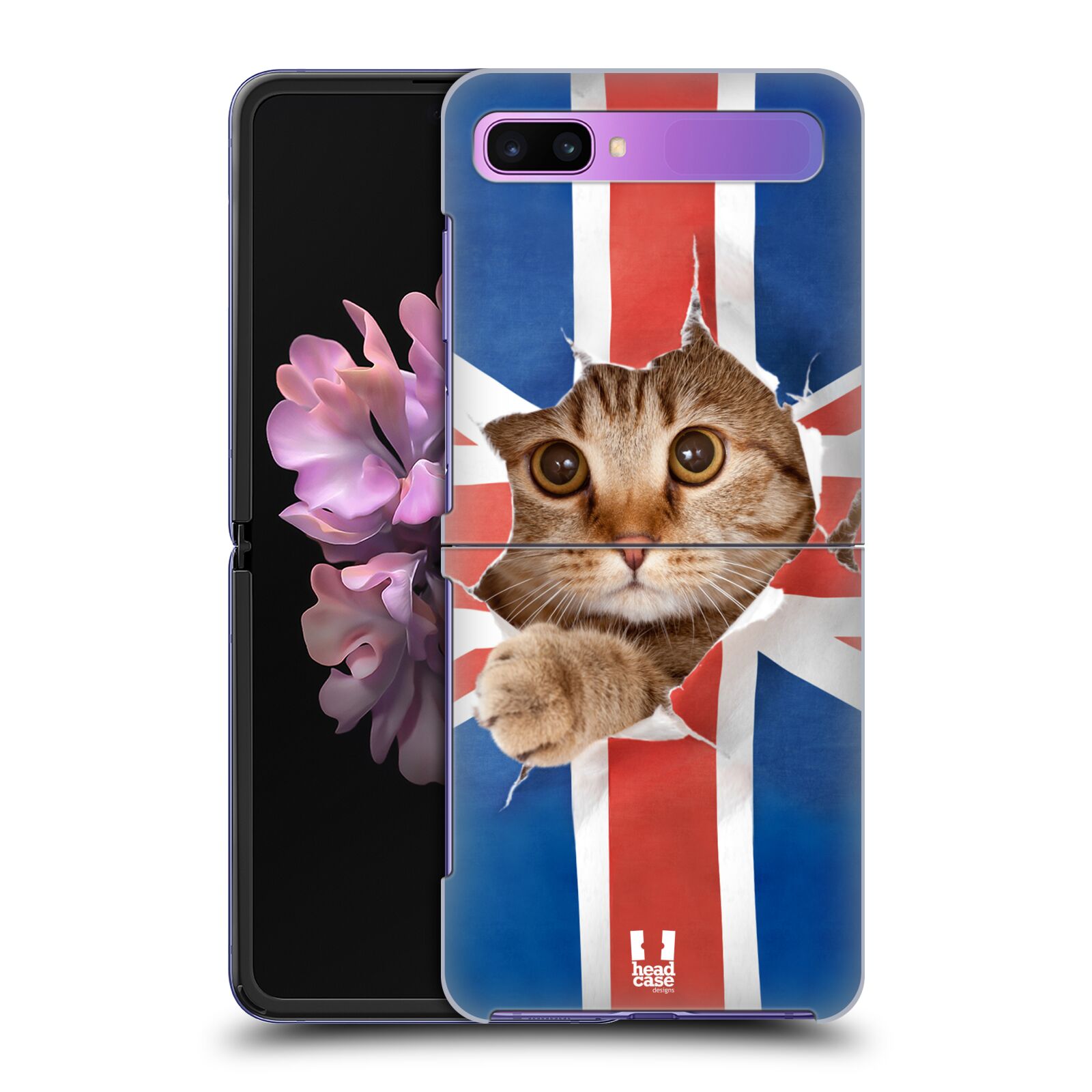 Zadní kryt na mobil Samsung Galaxy Z Flip vzor Legrační zvířátka kočička a Velká Británie vlajka