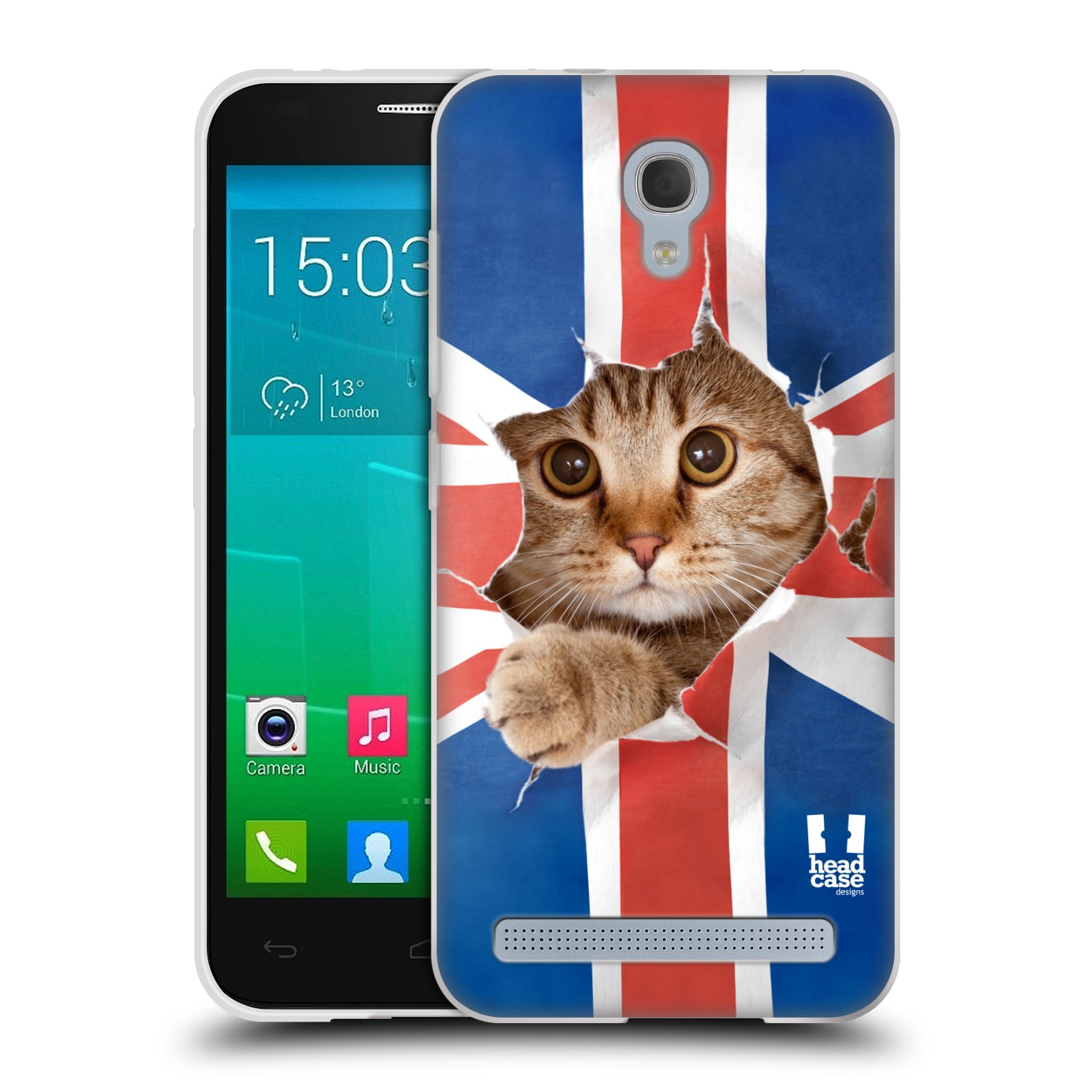 HEAD CASE silikonový obal na mobil Alcatel Idol 2 MINI S 6036Y vzor Legrační zvířátka kočička a Velká Británie vlajka