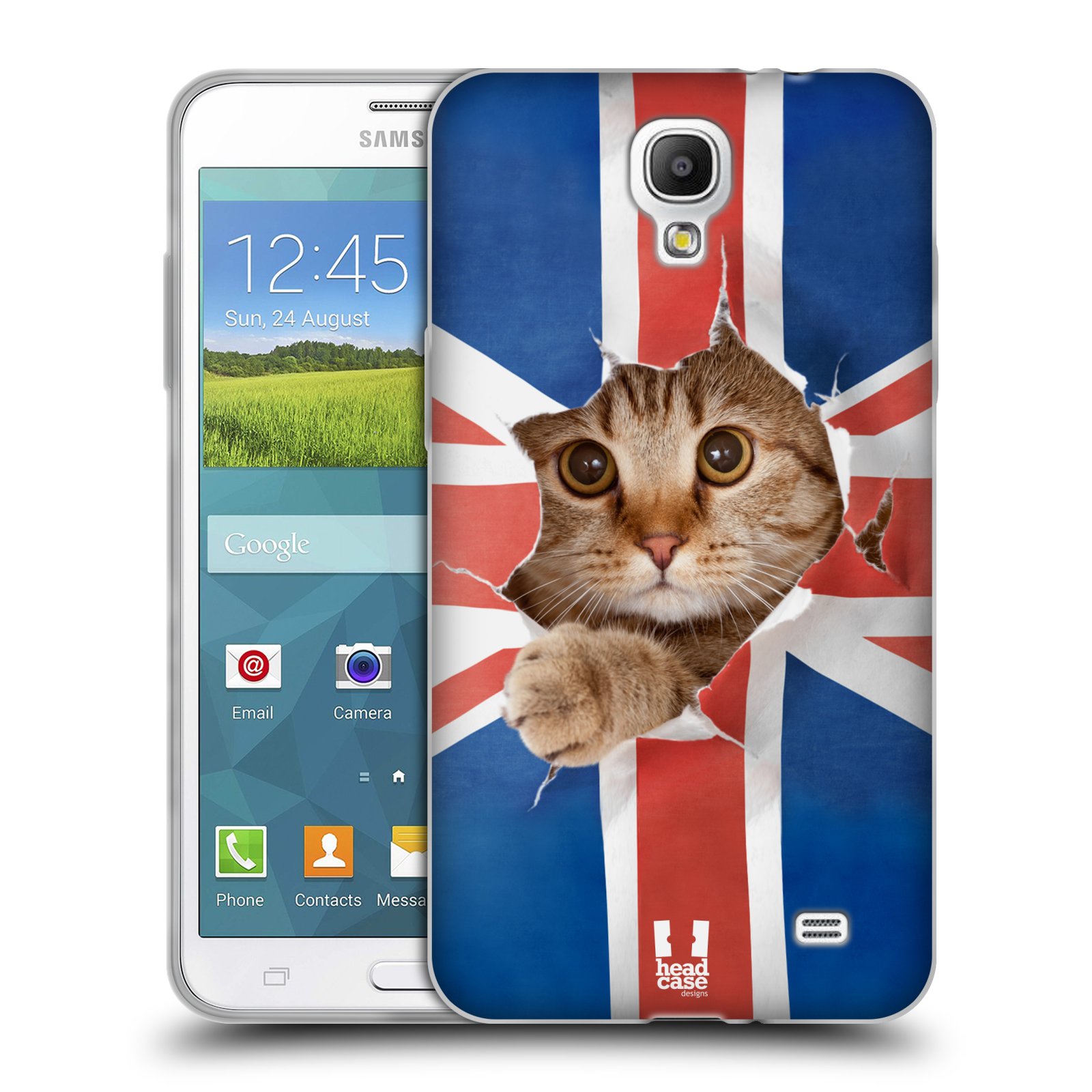HEAD CASE silikonový obal na mobil Samsung Galaxy Mega 2 vzor Legrační zvířátka kočička a Velká Británie vlajka