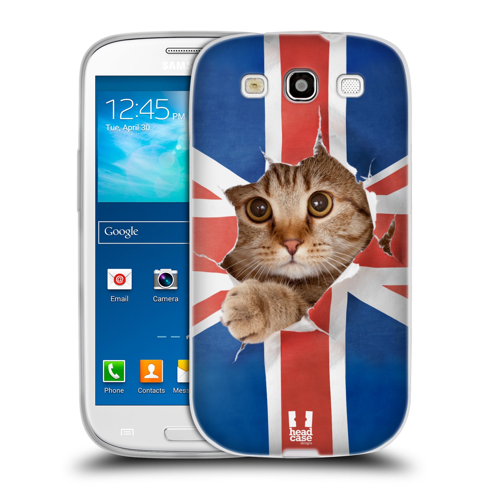 HEAD CASE silikonový obal na mobil Samsung Galaxy S3 i9300 vzor Legrační zvířátka kočička a Velká Británie vlajka
