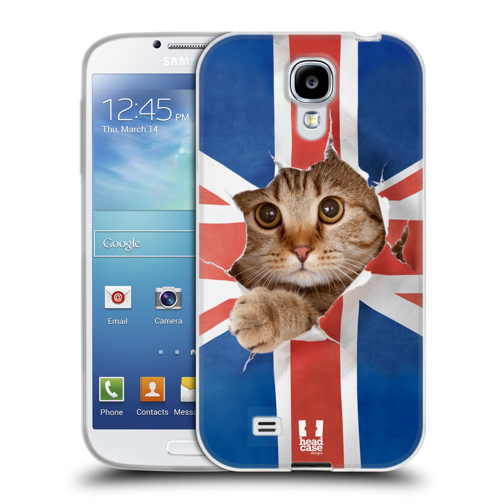 HEAD CASE silikonový obal na mobil Samsung Galaxy S4 i9500 vzor Legrační zvířátka kočička a Velká Británie vlajka