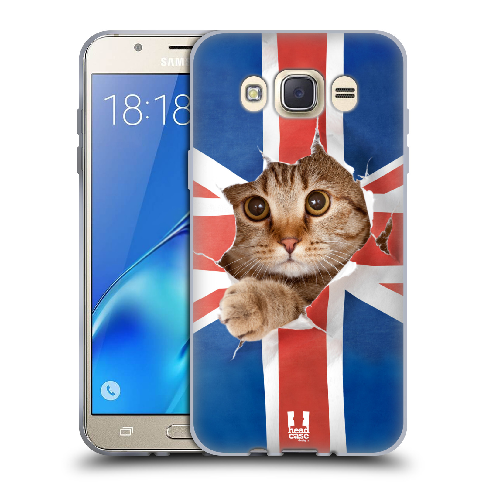 HEAD CASE silikonový obal, kryt na mobil Samsung Galaxy J7 2016 (J710, J710F) vzor Legrační zvířátka kočička a Velká Británie vlajka