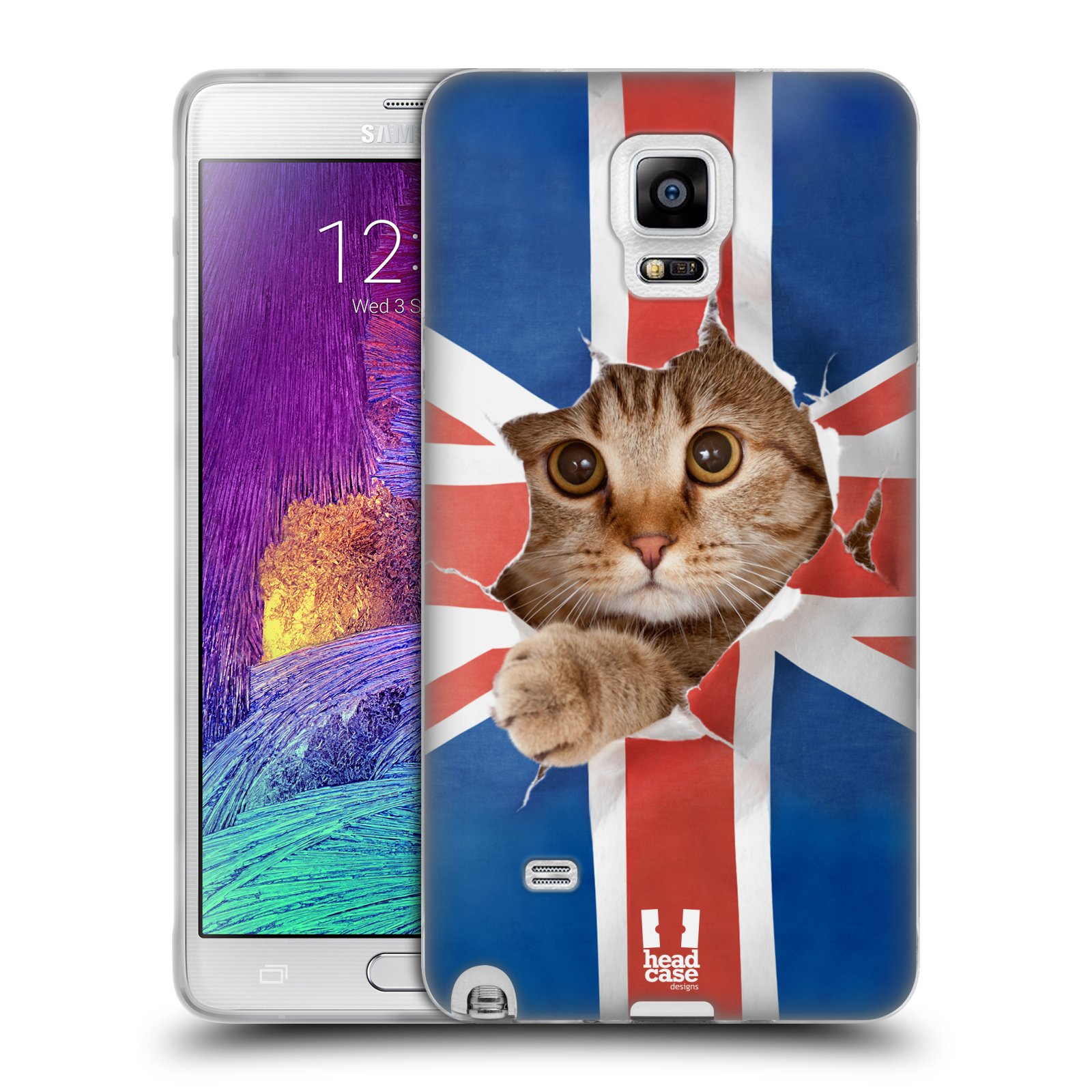 HEAD CASE silikonový obal na mobil Samsung Galaxy Note 4 (N910) vzor Legrační zvířátka kočička a Velká Británie vlajka