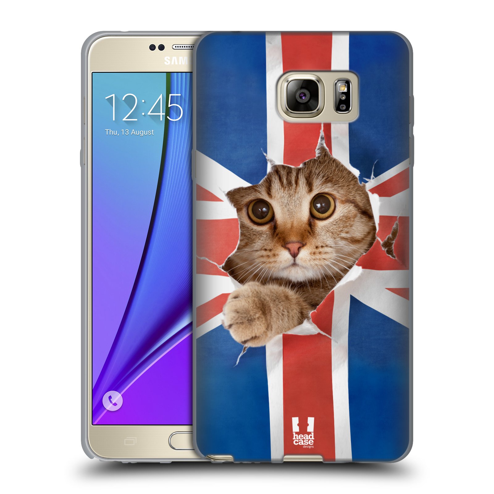 HEAD CASE silikonový obal na mobil Samsung Galaxy Note 5 (N920) vzor Legrační zvířátka kočička a Velká Británie vlajka