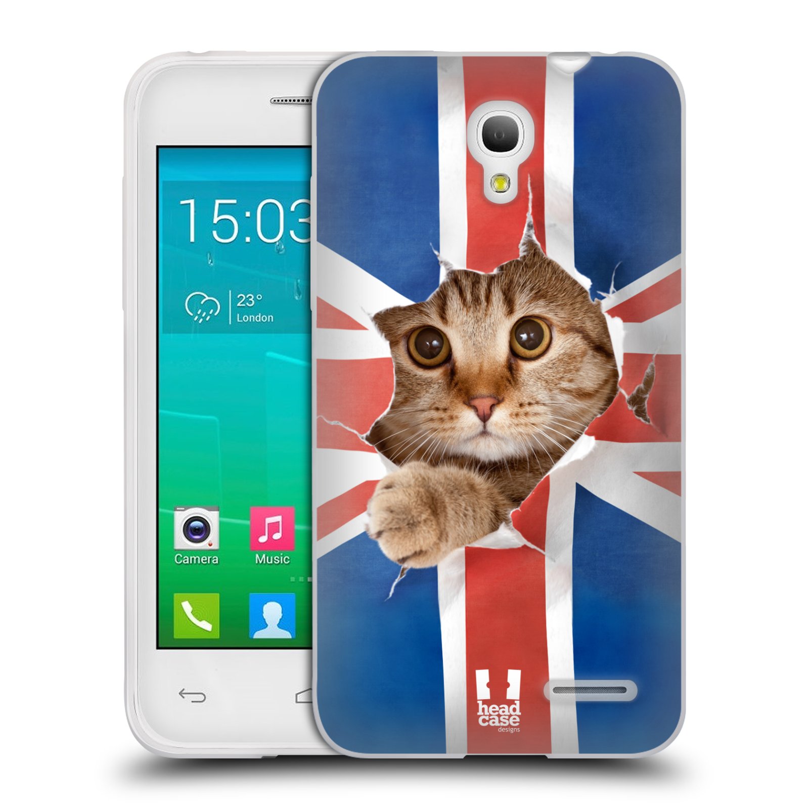 HEAD CASE silikonový obal na mobil Alcatel POP S3 OT-5050Y vzor Legrační zvířátka kočička a Velká Británie vlajka