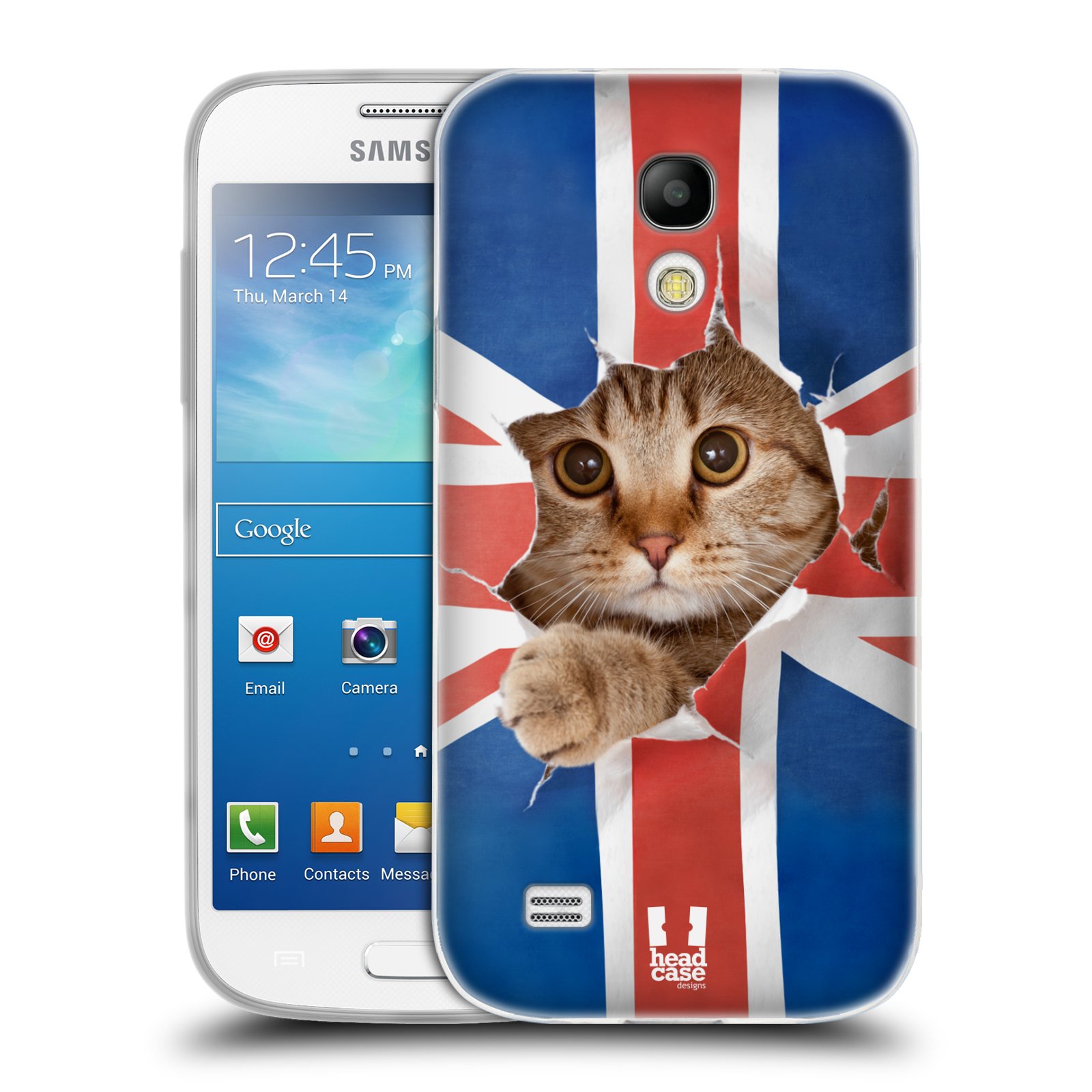 HEAD CASE silikonový obal na mobil Samsung Galaxy S4 MINI vzor Legrační zvířátka kočička a Velká Británie vlajka