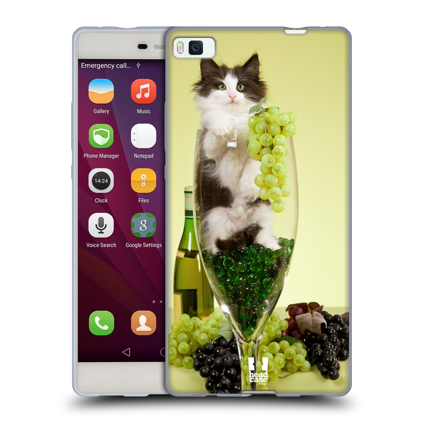 HEAD CASE silikonový obal na mobil Huawei P8 Legrační zvířátka kočka a víno