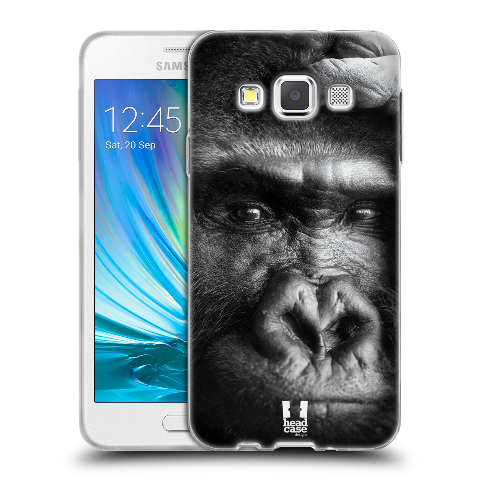 HEAD CASE silikonový obal na mobil Samsung Galaxy A3 vzor Divočina, Divoký život a zvířata foto GORILA TVÁŘ