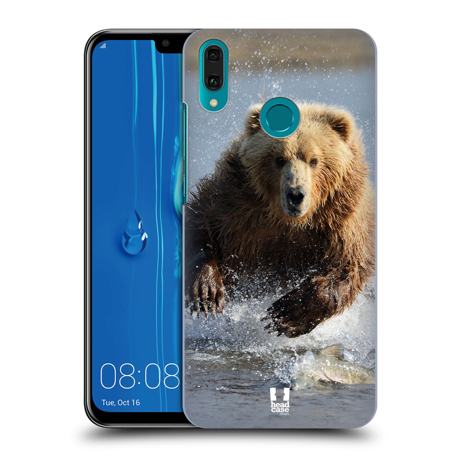 Pouzdro na mobil Huawei Y9 2019 - HEAD CASE - vzor Divočina, Divoký život a zvířata foto MEDVĚD GRIZZLY HŇEDÁ