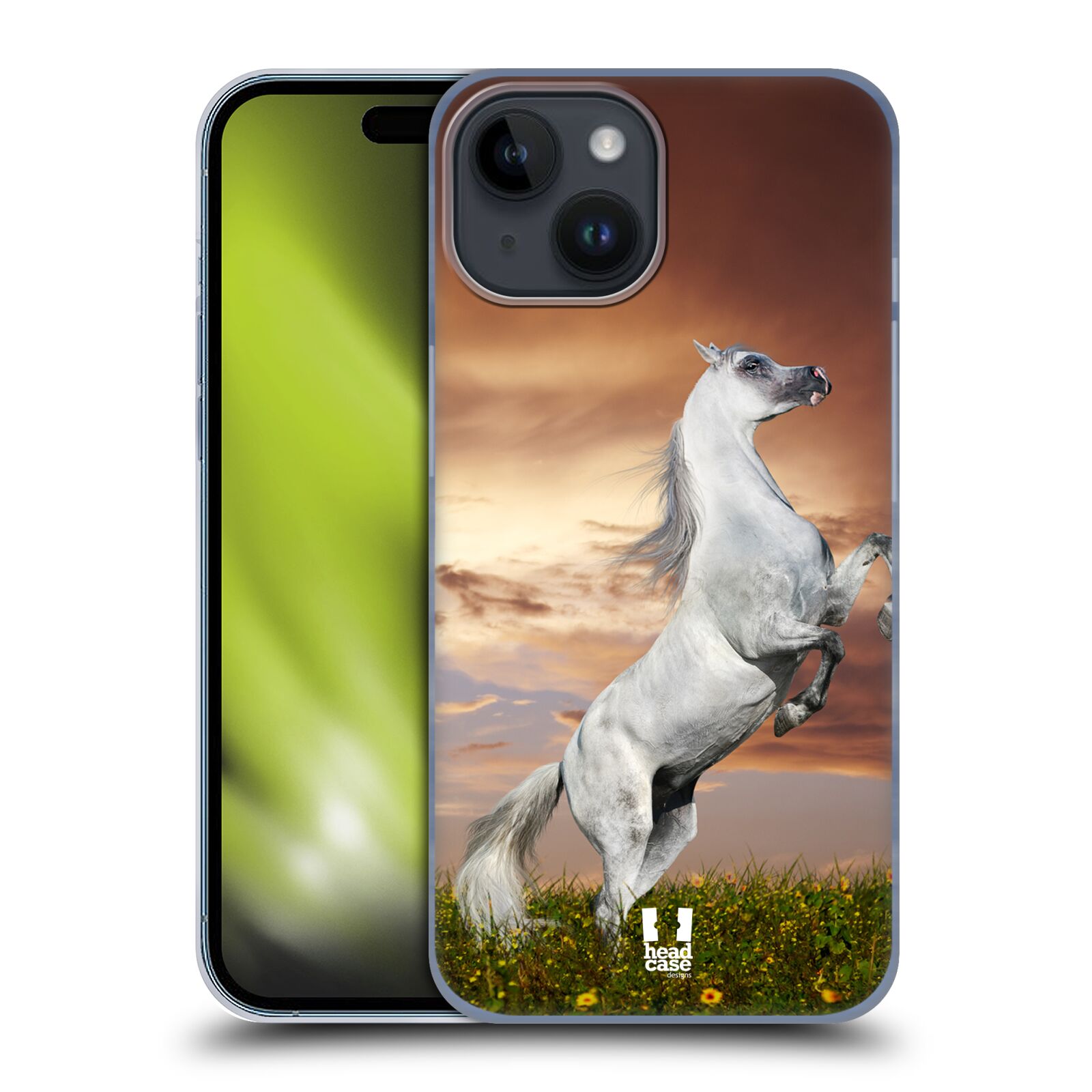 Plastový obal HEAD CASE na mobil Apple Iphone 15 vzor Divočina, Divoký život a zvířata foto DIVOKÝ KŮŇ MUSTANG BÍLÁ