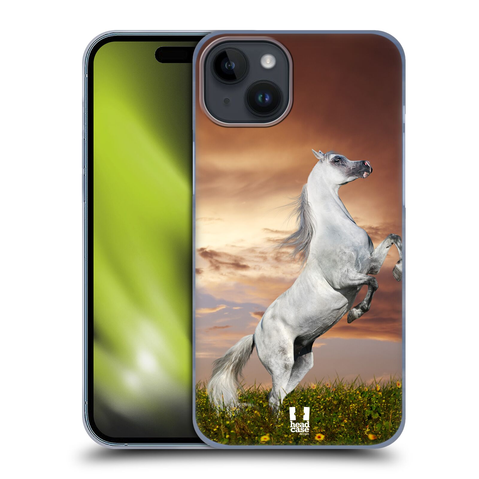 Plastový obal HEAD CASE na mobil Apple Iphone 15 PLUS vzor Divočina, Divoký život a zvířata foto DIVOKÝ KŮŇ MUSTANG BÍLÁ