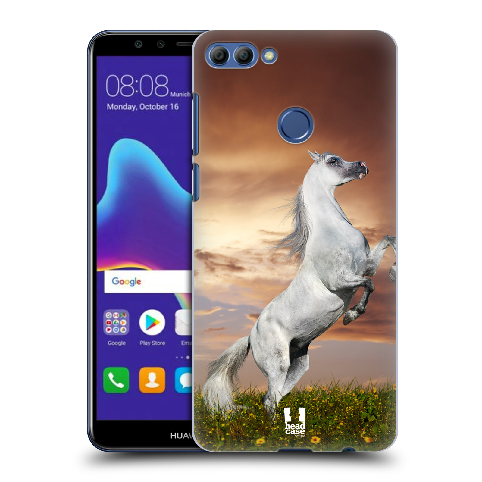 HEAD CASE plastový obal na mobil Huawei Y9 2018 vzor Divočina, Divoký život a zvířata foto DIVOKÝ KŮŇ MUSTANG BÍLÁ