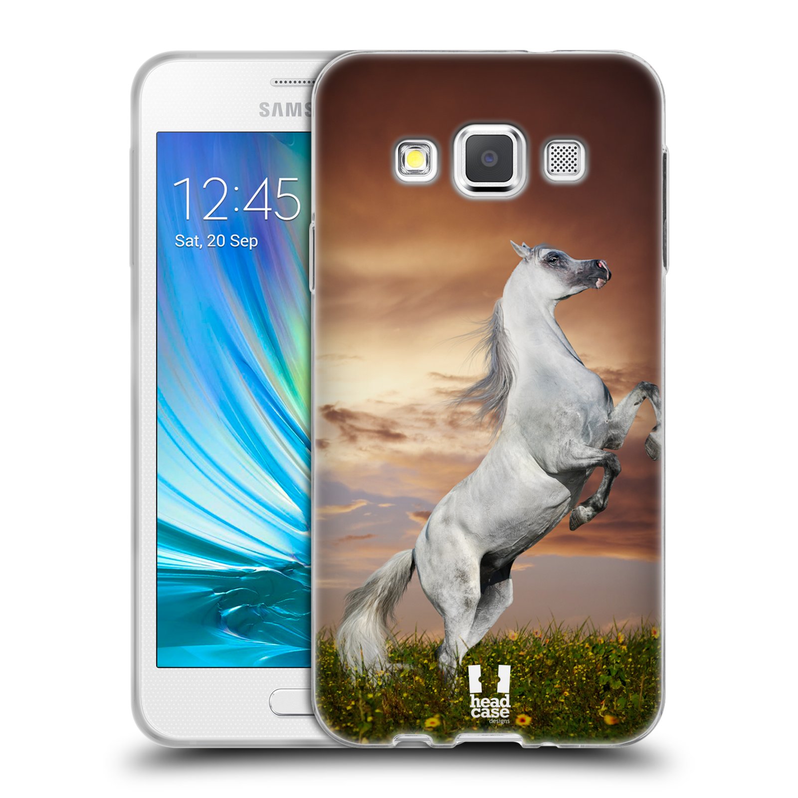 HEAD CASE silikonový obal na mobil Samsung Galaxy A3 vzor Divočina, Divoký život a zvířata foto DIVOKÝ KŮŇ MUSTANG BÍLÁ