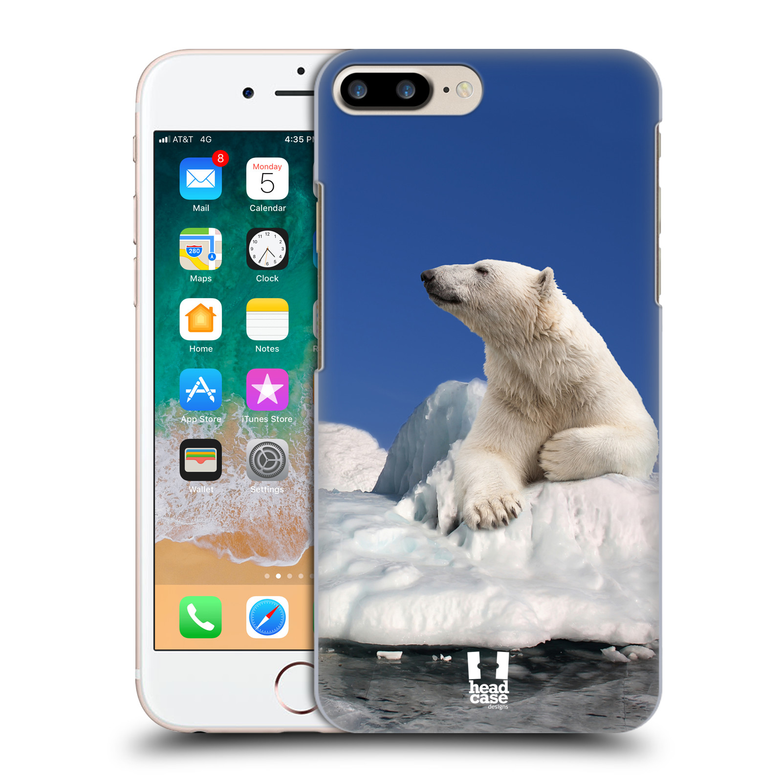 Plastové pouzdro pro mobil Apple Iphone 8 PLUS vzor Divočina, Divoký život a zvířata foto LEDNÍ MEDVĚD NA LEDOVCI A NEBE MODRÁ