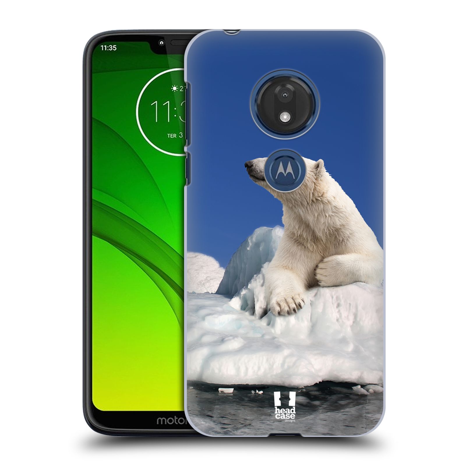 Pouzdro na mobil Motorola Moto G7 Play vzor Divočina, Divoký život a zvířata foto LEDNÍ MEDVĚD NA LEDOVCI A NEBE MODRÁ