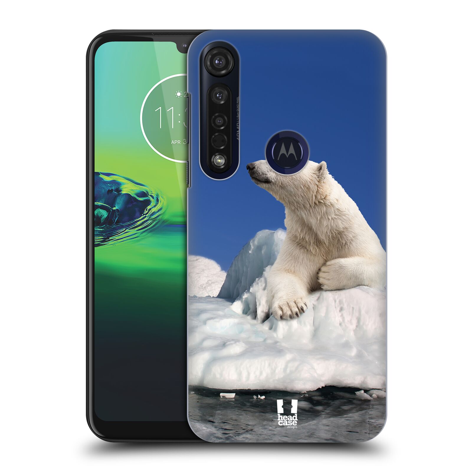 Pouzdro na mobil Motorola Moto G8 PLUS - HEAD CASE - vzor Divočina, Divoký život a zvířata foto LEDNÍ MEDVĚD NA LEDOVCI A NEBE MODRÁ