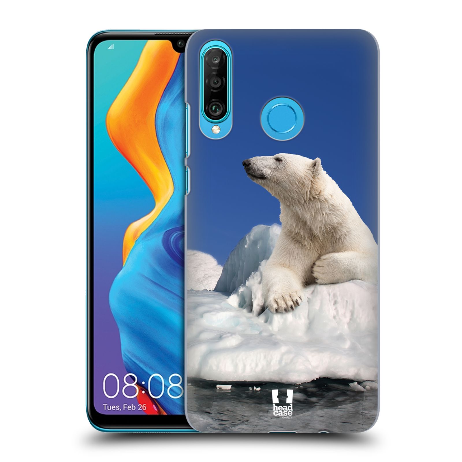 Pouzdro na mobil Huawei P30 LITE - HEAD CASE - vzor Divočina, Divoký život a zvířata foto LEDNÍ MEDVĚD NA LEDOVCI A NEBE MODRÁ