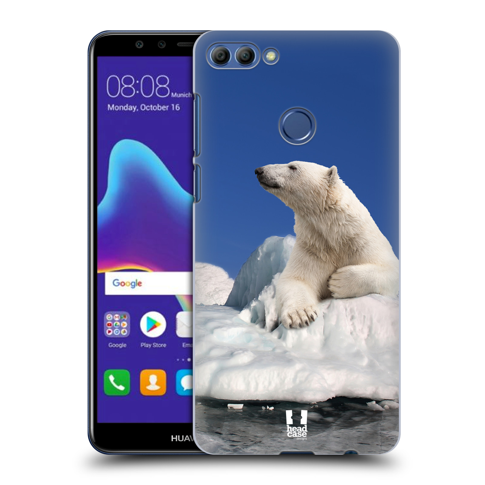 HEAD CASE plastový obal na mobil Huawei Y9 2018 vzor Divočina, Divoký život a zvířata foto LEDNÍ MEDVĚD NA LEDOVCI A NEBE MODRÁ