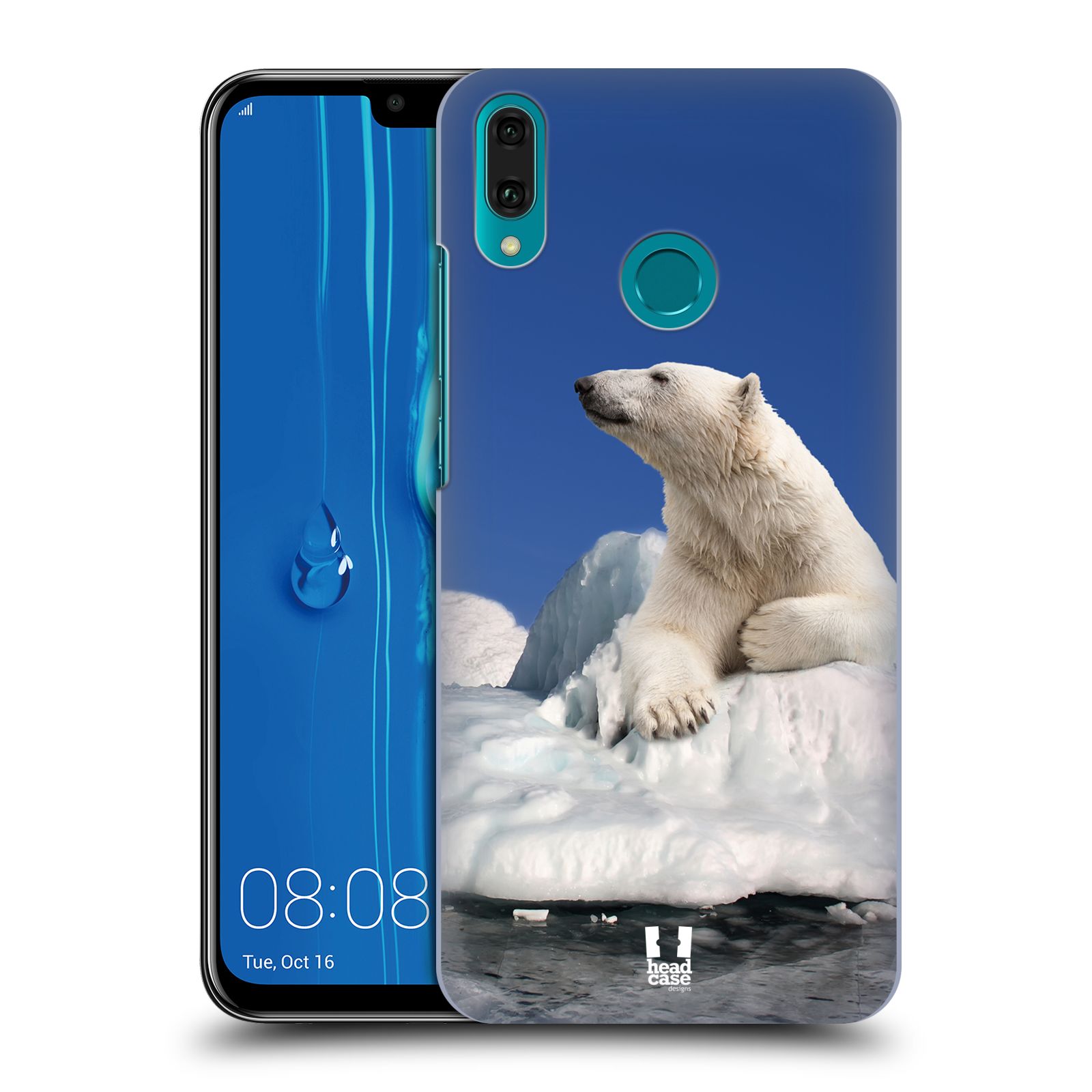 Pouzdro na mobil Huawei Y9 2019 - HEAD CASE - vzor Divočina, Divoký život a zvířata foto LEDNÍ MEDVĚD NA LEDOVCI A NEBE MODRÁ