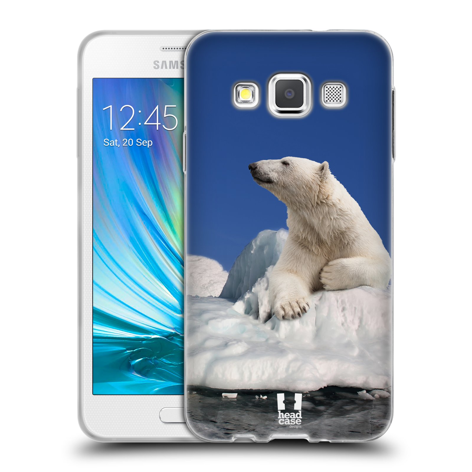 HEAD CASE silikonový obal na mobil Samsung Galaxy A3 vzor Divočina, Divoký život a zvířata foto LEDNÍ MEDVĚD NA LEDOVCI A NEBE MODRÁ