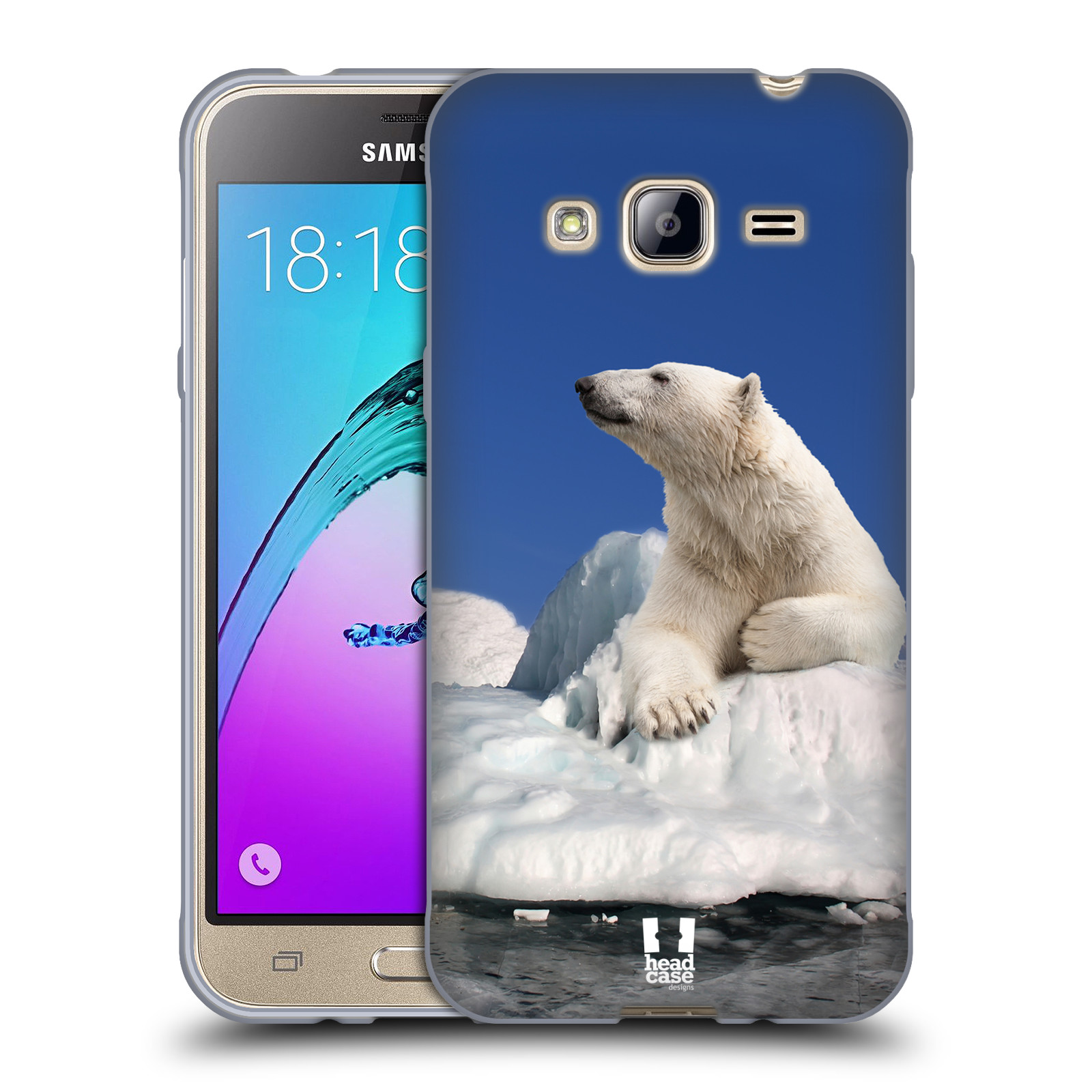 HEAD CASE silikonový obal na mobil Samsung Galaxy J3, J3 2016 vzor Divočina, Divoký život a zvířata foto LEDNÍ MEDVĚD NA LEDOVCI A NEBE MODRÁ