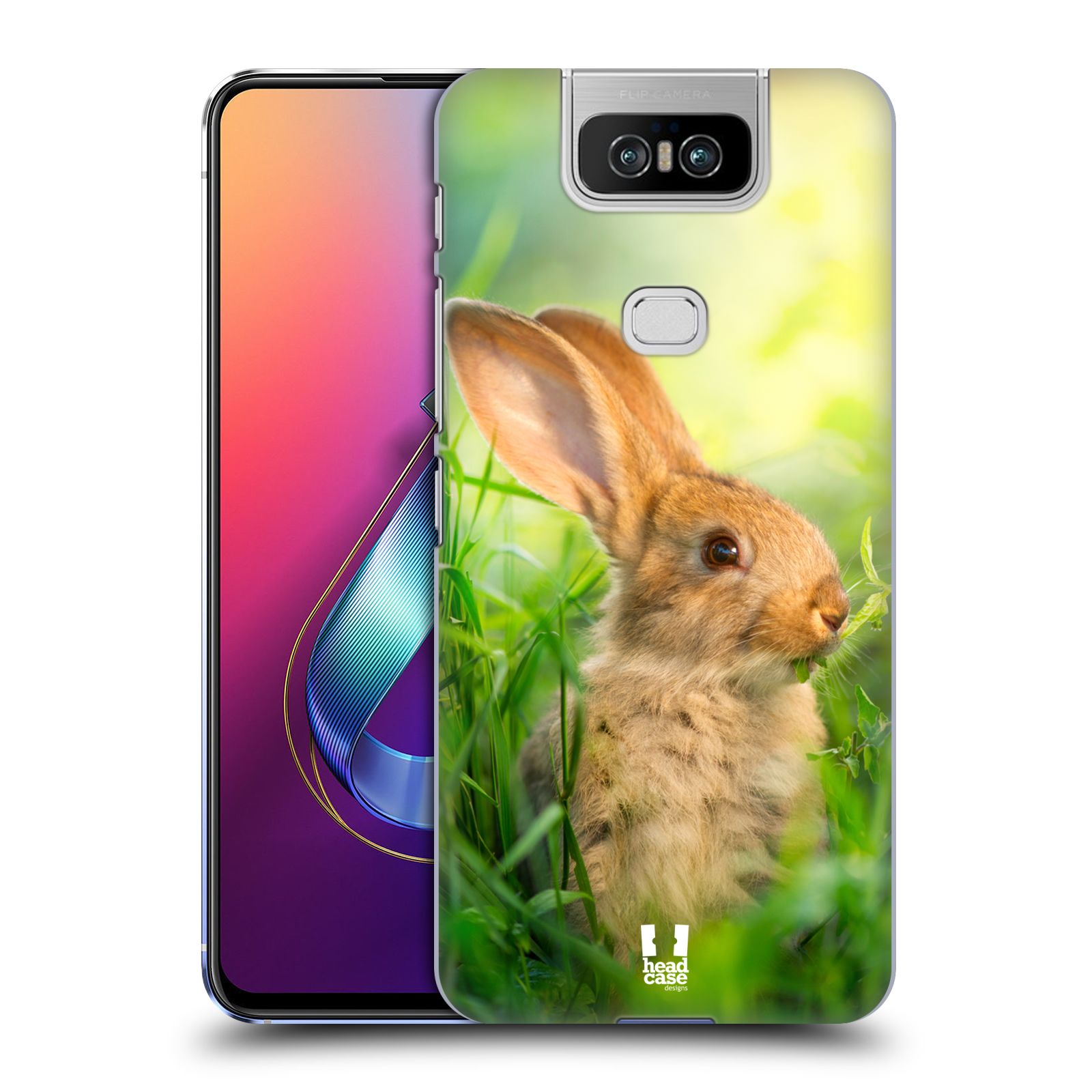 Pouzdro na mobil Asus Zenfone 6 ZS630KL - HEAD CASE - vzor Divočina, Divoký život a zvířata foto ZAJÍČEK V TRÁVĚ ZELENÁ
