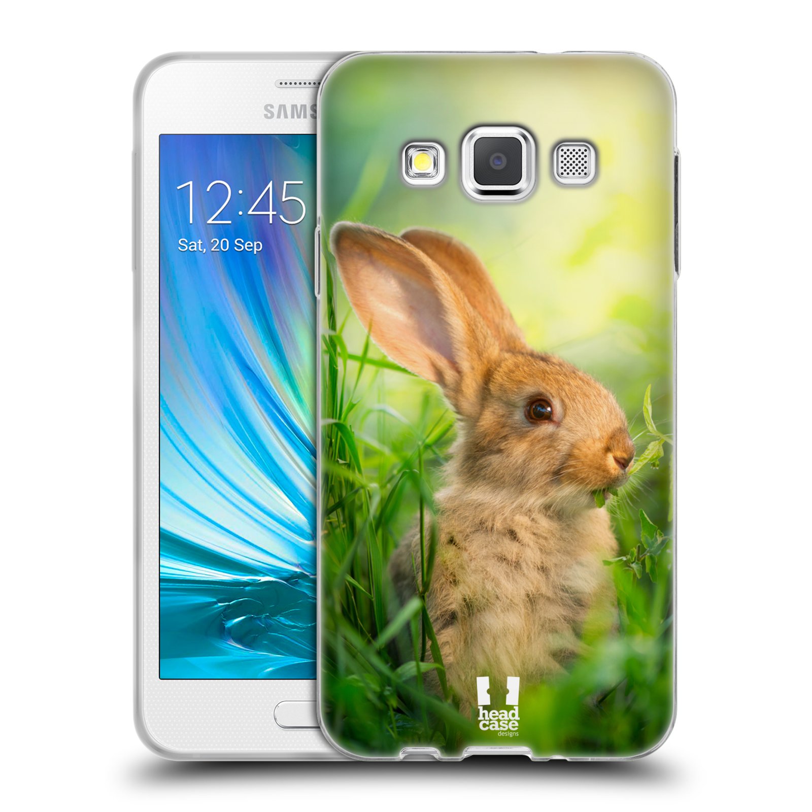 HEAD CASE silikonový obal na mobil Samsung Galaxy A3 vzor Divočina, Divoký život a zvířata foto ZAJÍČEK V TRÁVĚ ZELENÁ