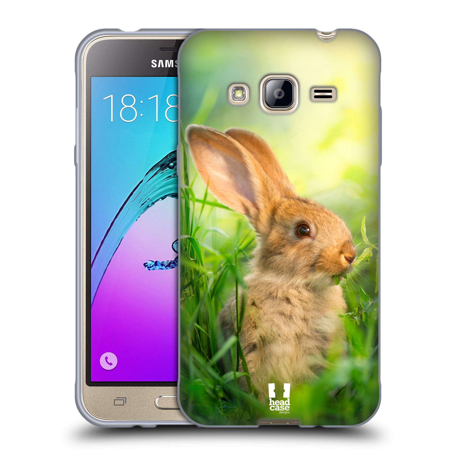 HEAD CASE silikonový obal na mobil Samsung Galaxy J3, J3 2016 vzor Divočina, Divoký život a zvířata foto ZAJÍČEK V TRÁVĚ ZELENÁ