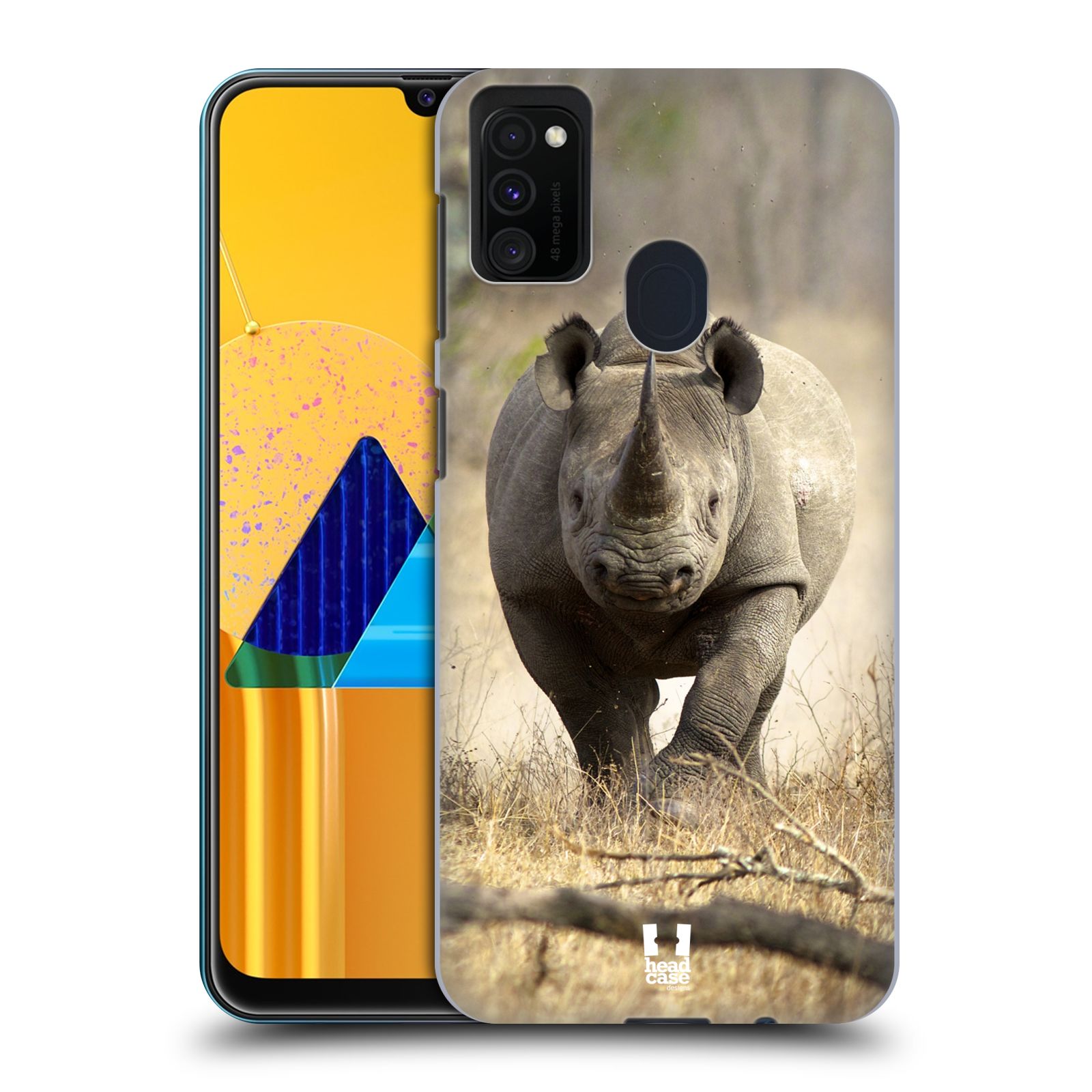 Zadní kryt na mobil Samsung Galaxy M21 vzor Divočina, Divoký život a zvířata foto AFRIKA BĚŽÍCÍ NOSOROŽEC