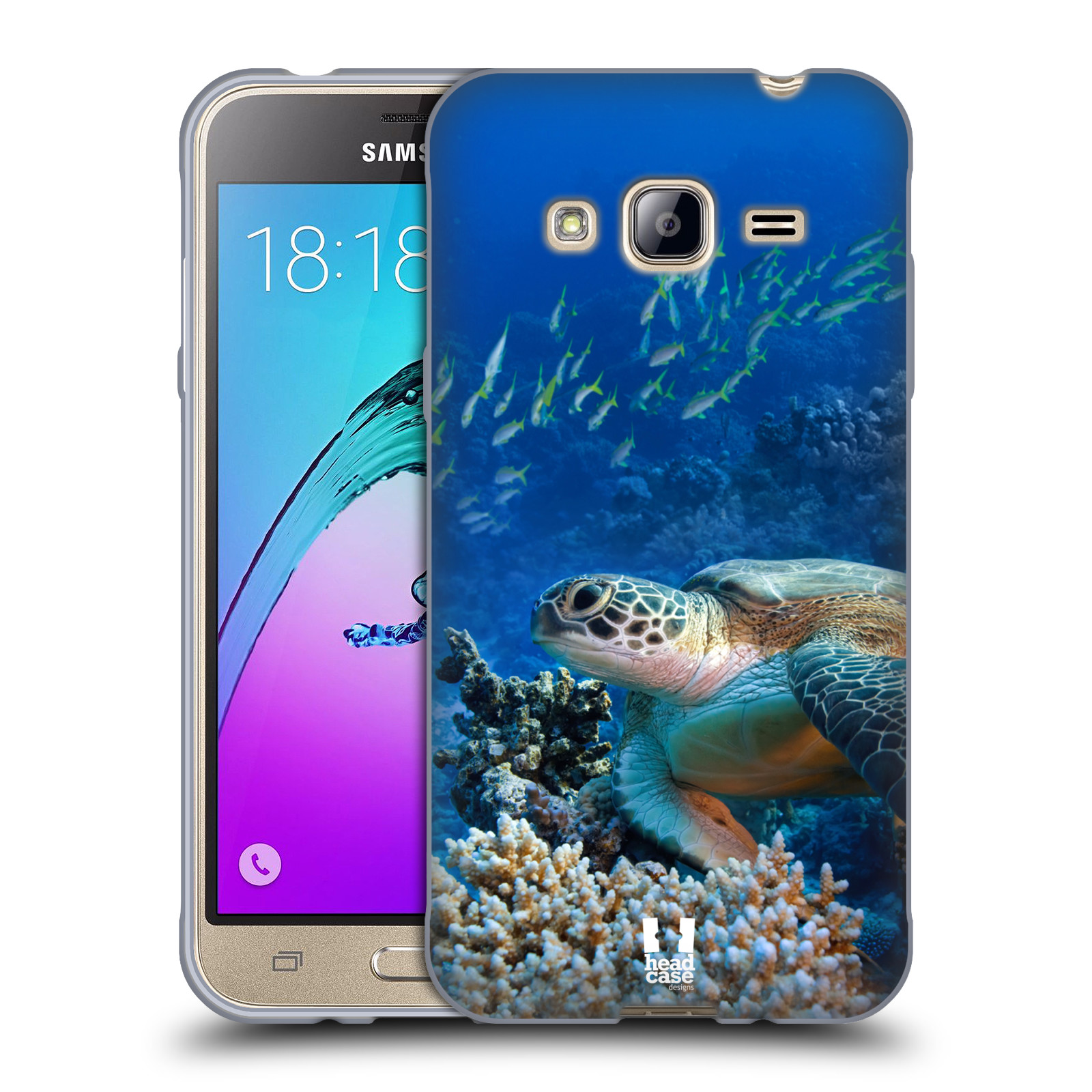 HEAD CASE silikonový obal na mobil Samsung Galaxy J3, J3 2016 vzor Divočina, Divoký život a zvířata foto MOŘSKÁ ŽELVA MODRÁ PODMOŘSKÁ HLADINA