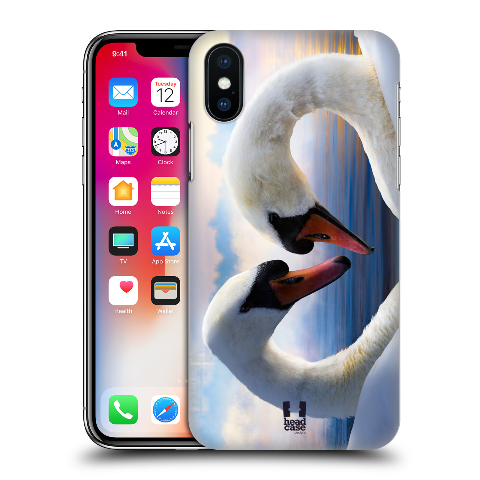 HEAD CASE plastový obal na mobil Apple Iphone X / XS vzor Divočina, Divoký život a zvířata foto ZAMILOVANÉ LABUTĚ, LÁSKA
