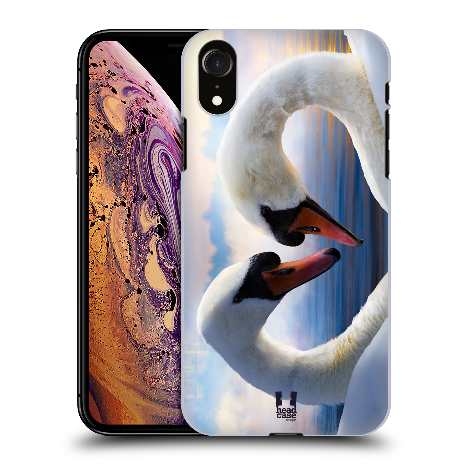 HEAD CASE plastový obal na mobil Apple Iphone XR vzor Divočina, Divoký život a zvířata foto ZAMILOVANÉ LABUTĚ, LÁSKA