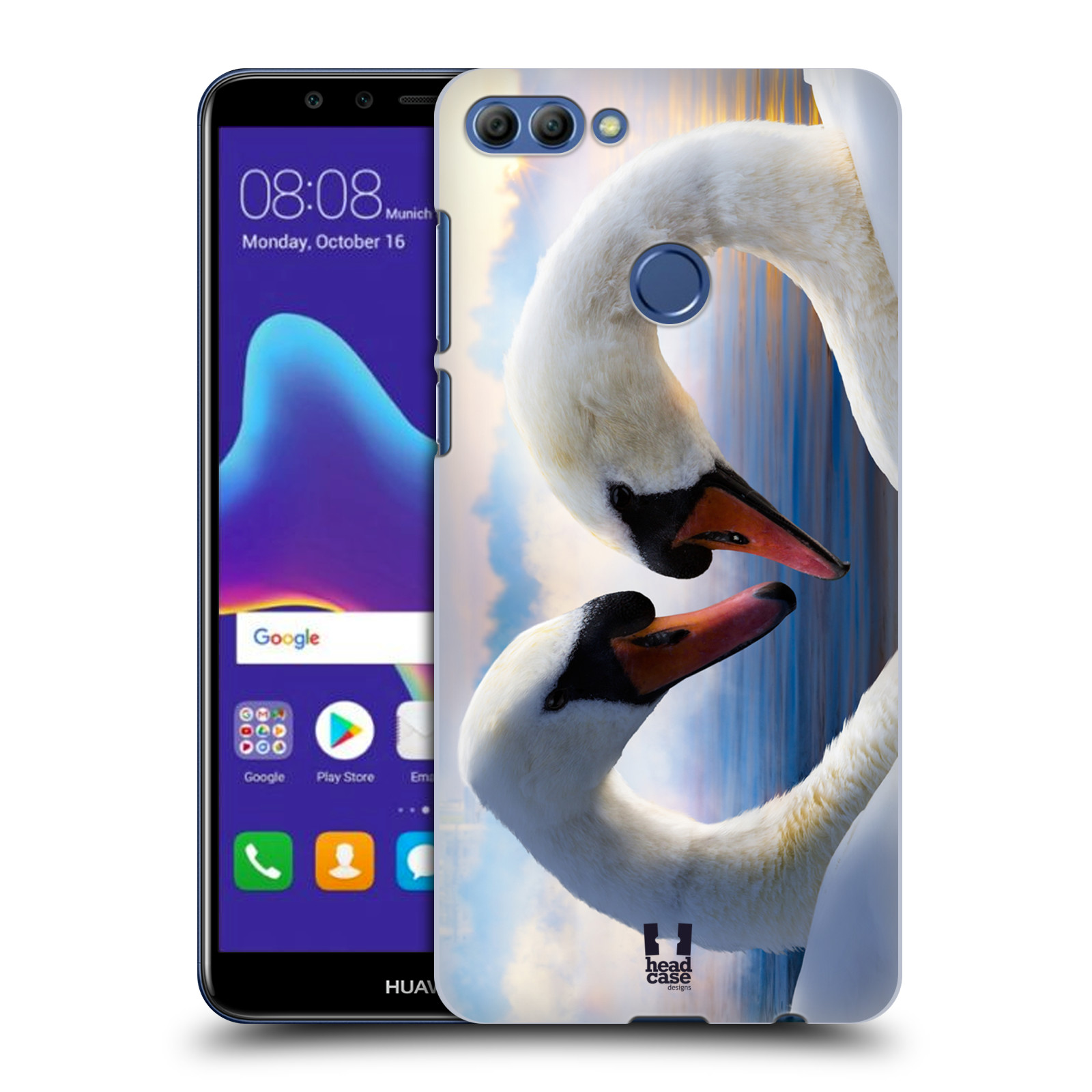 HEAD CASE plastový obal na mobil Huawei Y9 2018 vzor Divočina, Divoký život a zvířata foto ZAMILOVANÉ LABUTĚ, LÁSKA