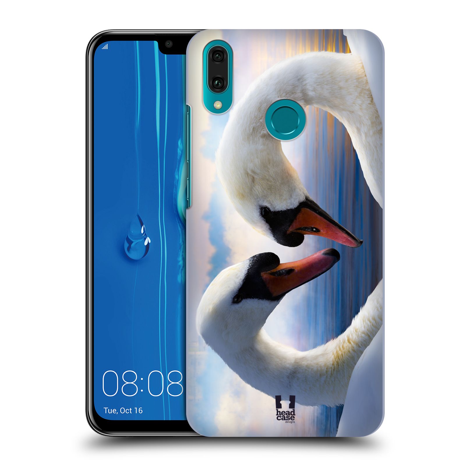 Pouzdro na mobil Huawei Y9 2019 - HEAD CASE - vzor Divočina, Divoký život a zvířata foto ZAMILOVANÉ LABUTĚ, LÁSKA