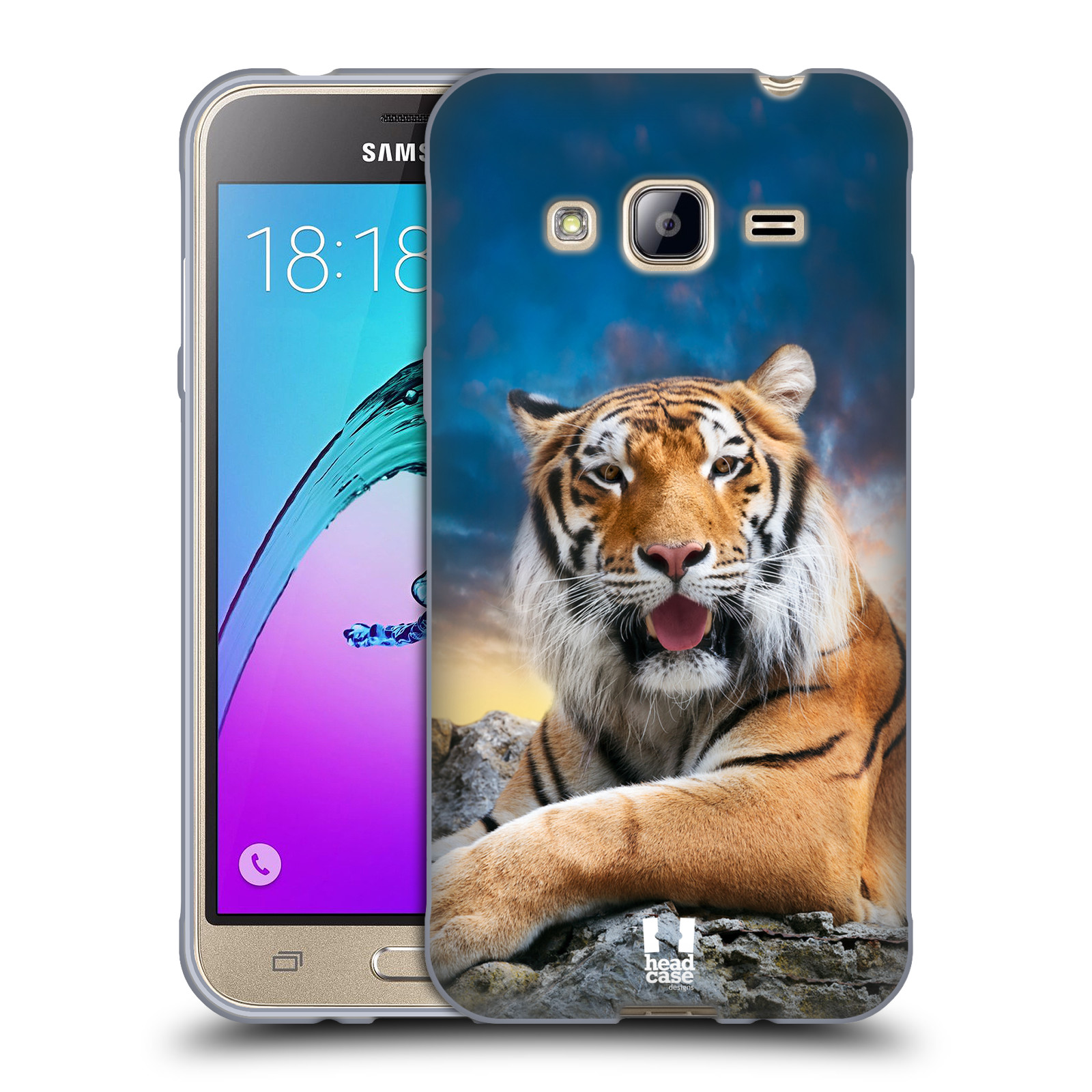  HEAD CASE silikonový obal na mobil Samsung Galaxy J3, J3 2016 vzor Divočina, Divoký život a zvířata foto TYGR A NEBE