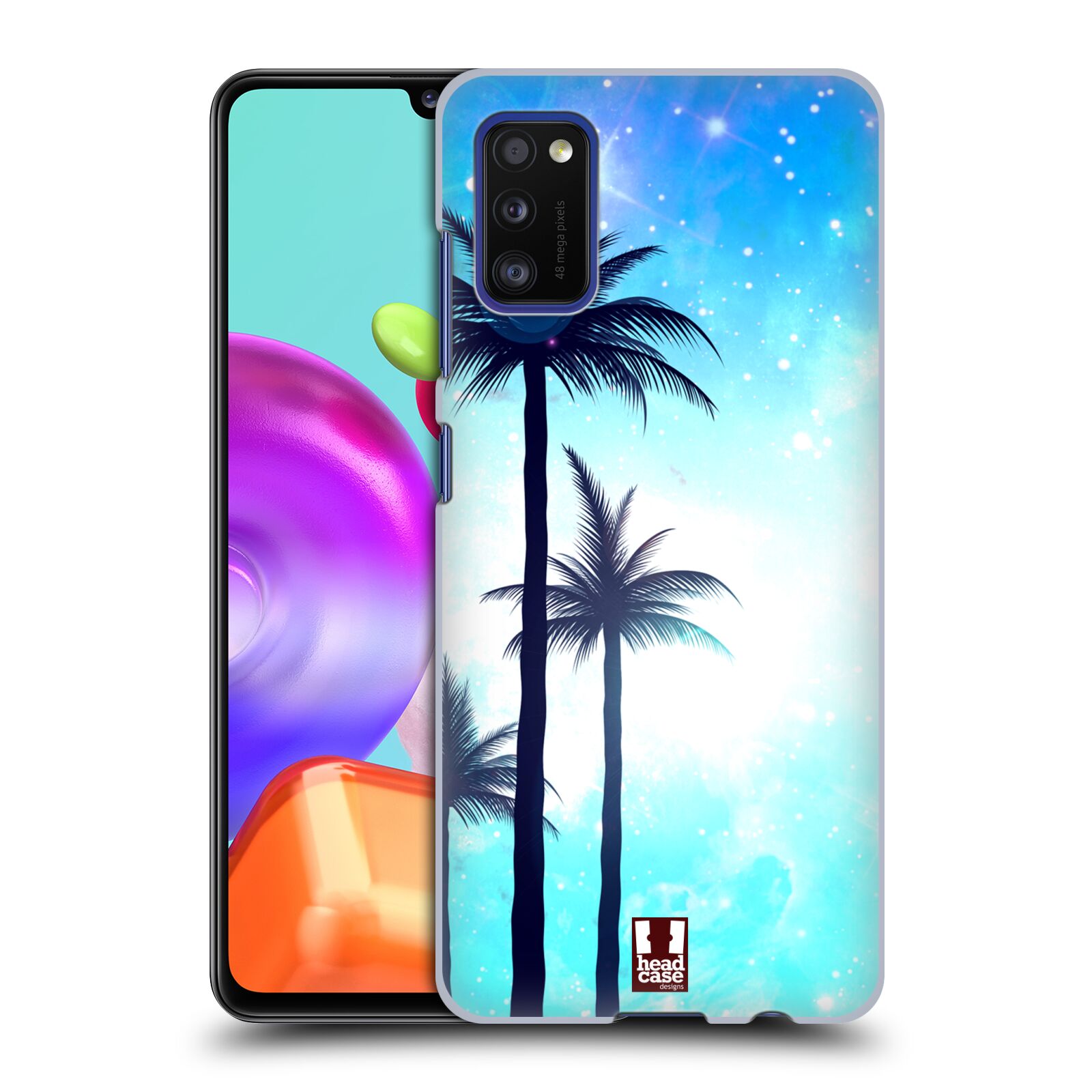 Zadní kryt na mobil Samsung Galaxy A41 vzor Kreslený motiv silueta moře a palmy MODRÁ