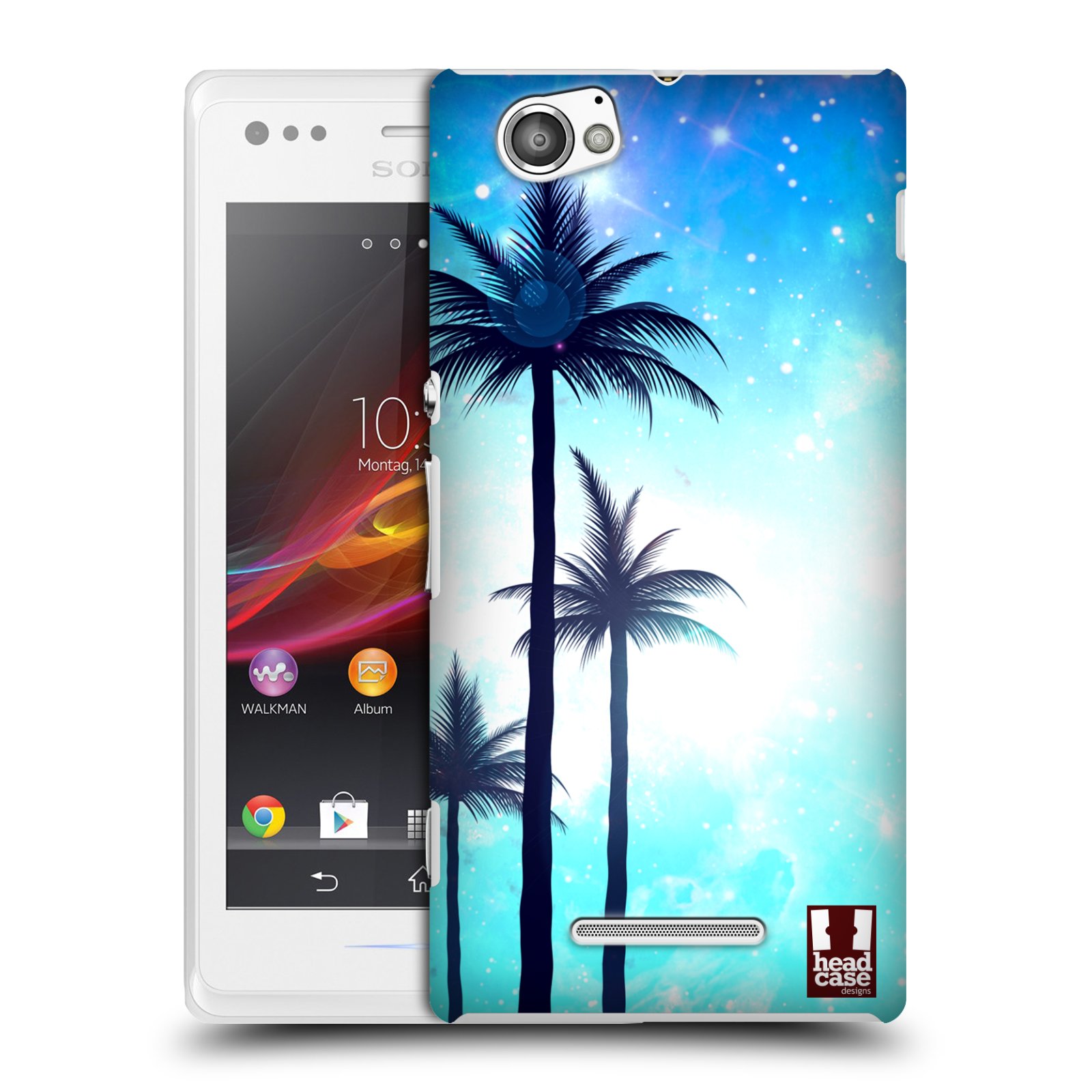 HEAD CASE plastový obal na mobil Sony Xperia M vzor Kreslený motiv silueta moře a palmy MODRÁ