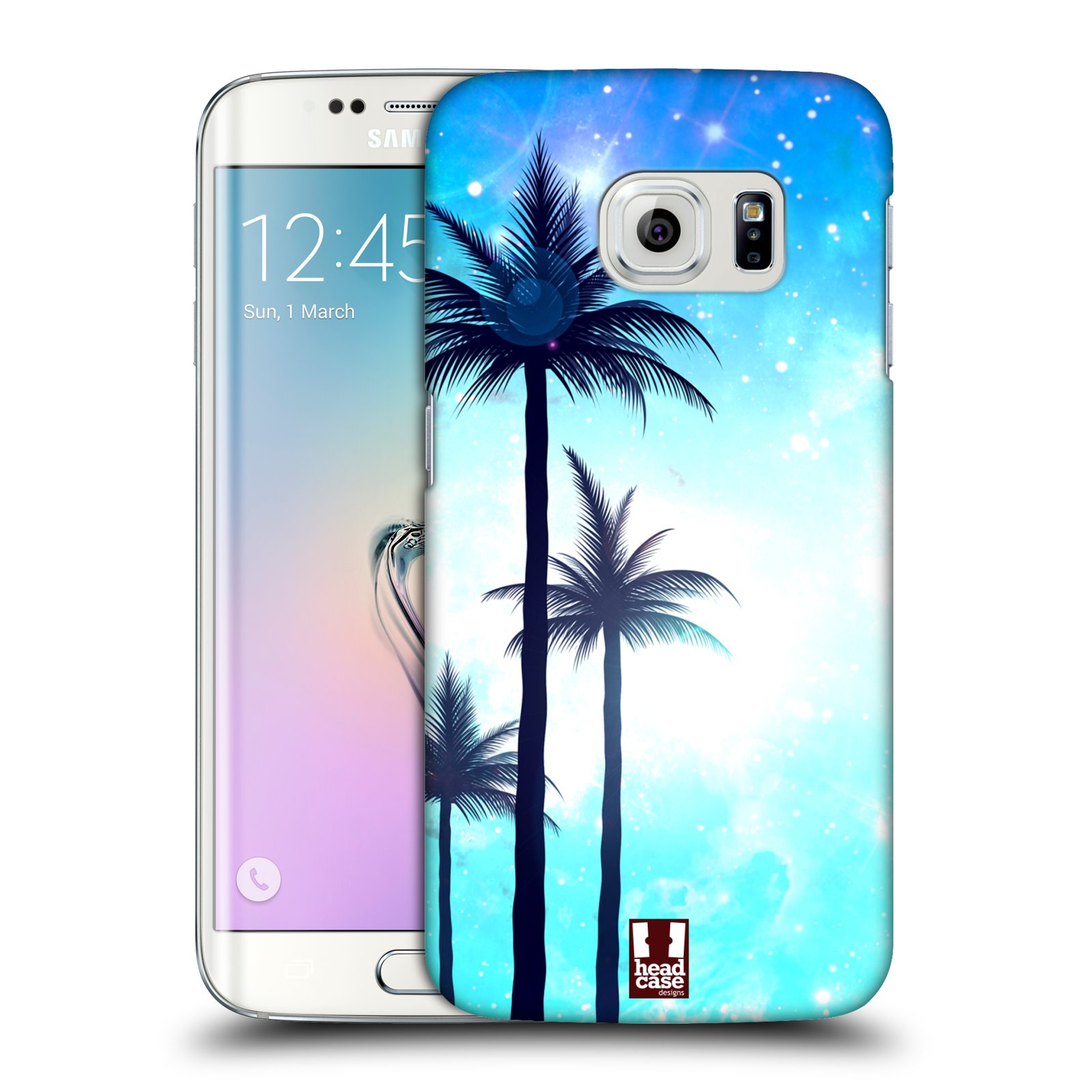 HEAD CASE plastový obal na mobil SAMSUNG Galaxy S6 EDGE (G9250, G925, G925F) vzor Kreslený motiv silueta moře a palmy MODRÁ