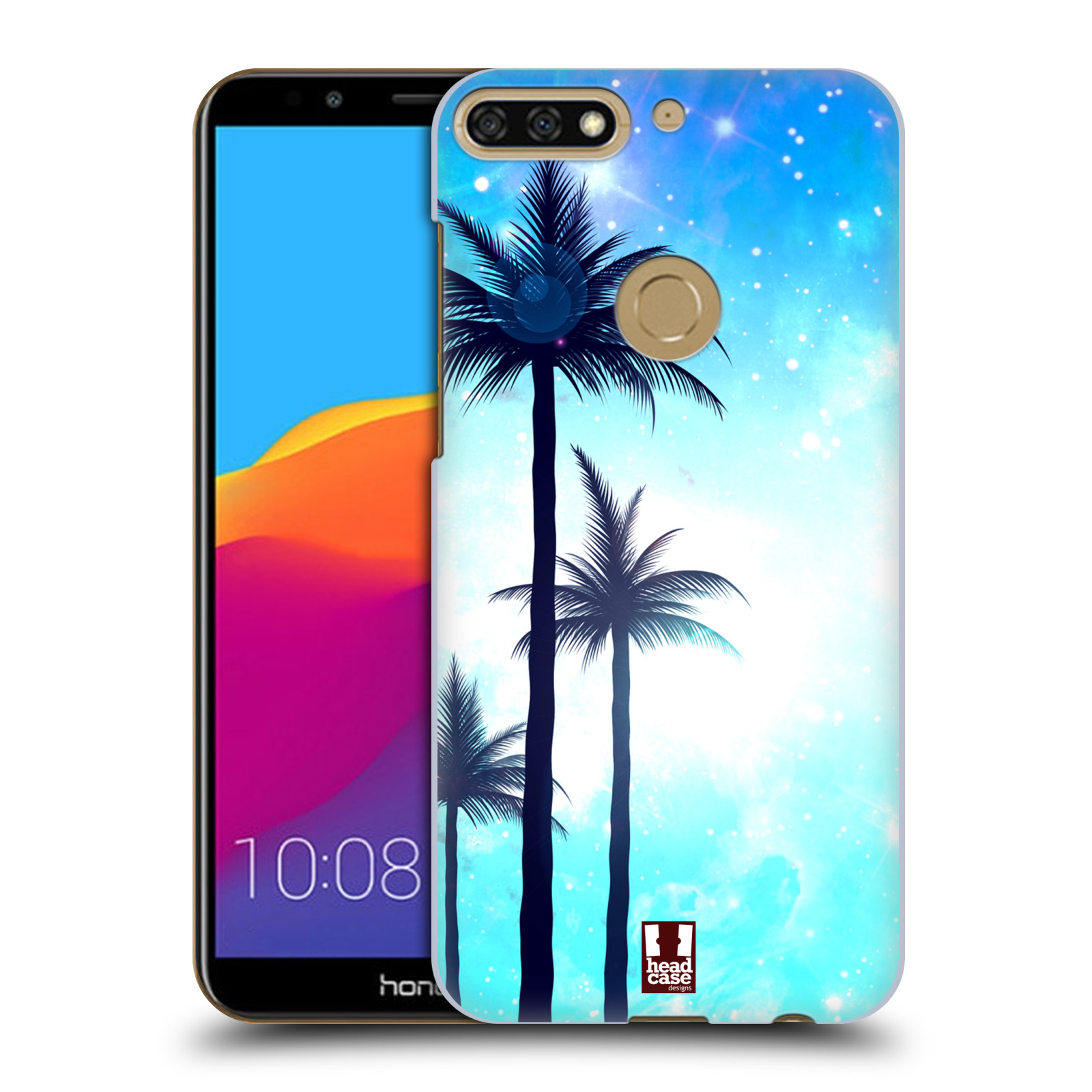 HEAD CASE plastový obal na mobil Honor 7c vzor Kreslený motiv silueta moře a palmy MODRÁ