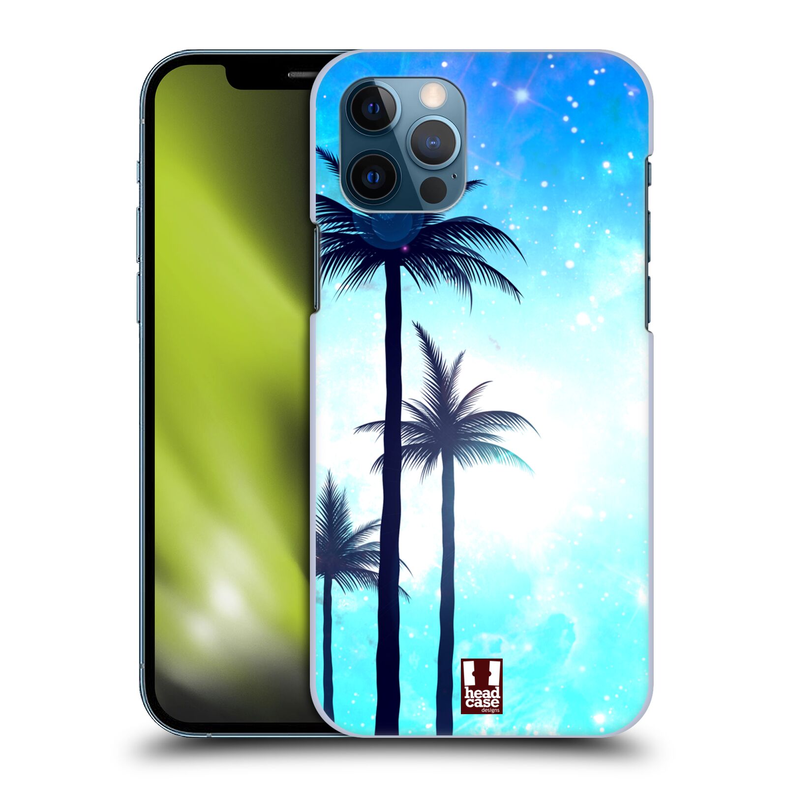 HEAD CASE plastový obal na mobil Apple Iphone 12 / Iphone 12 PRO vzor Kreslený motiv silueta moře a palmy MODRÁ
