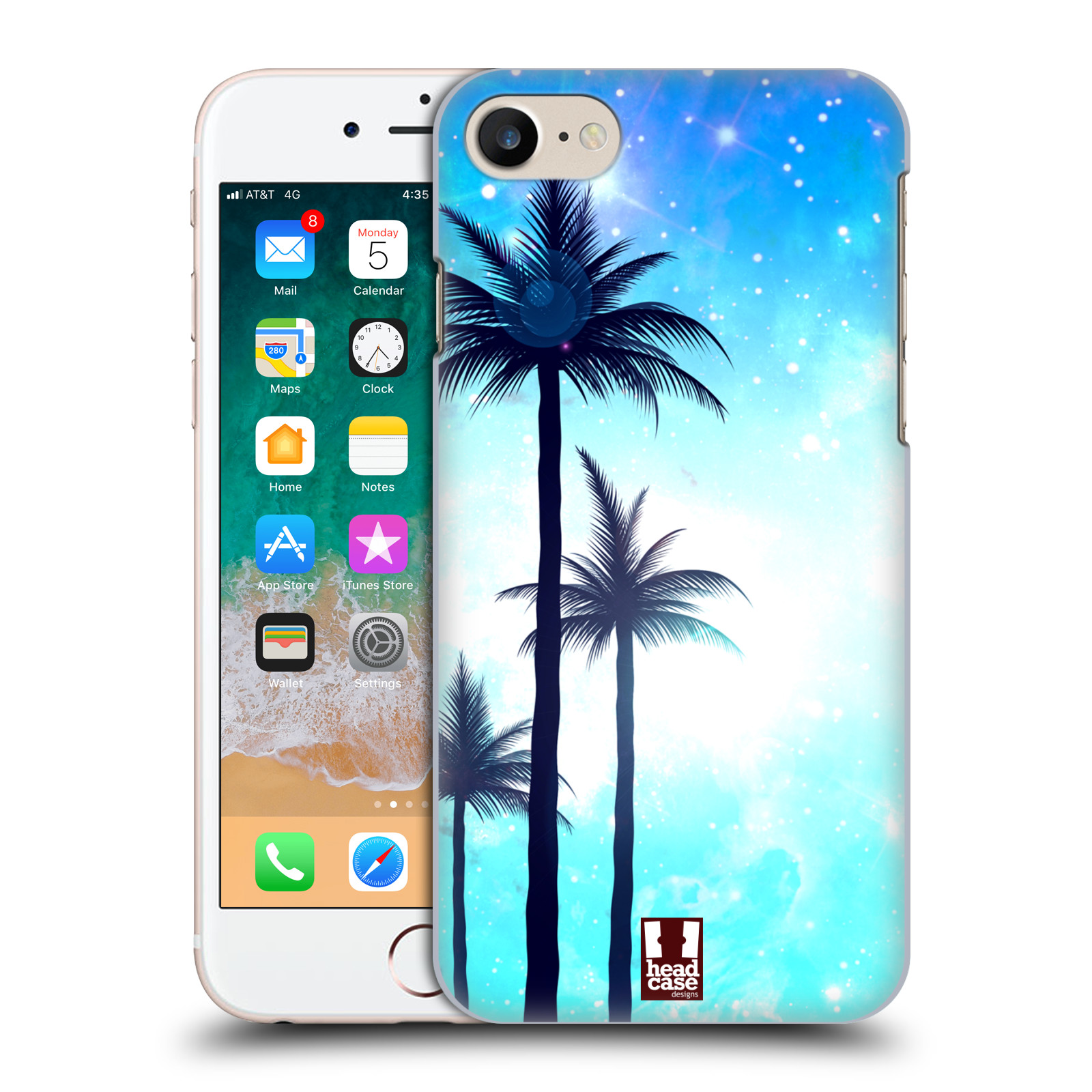 Plastové pouzdro pro mobil Apple Iphone 7/8/SE 2020 vzor Kreslený motiv silueta moře a palmy MODRÁ
