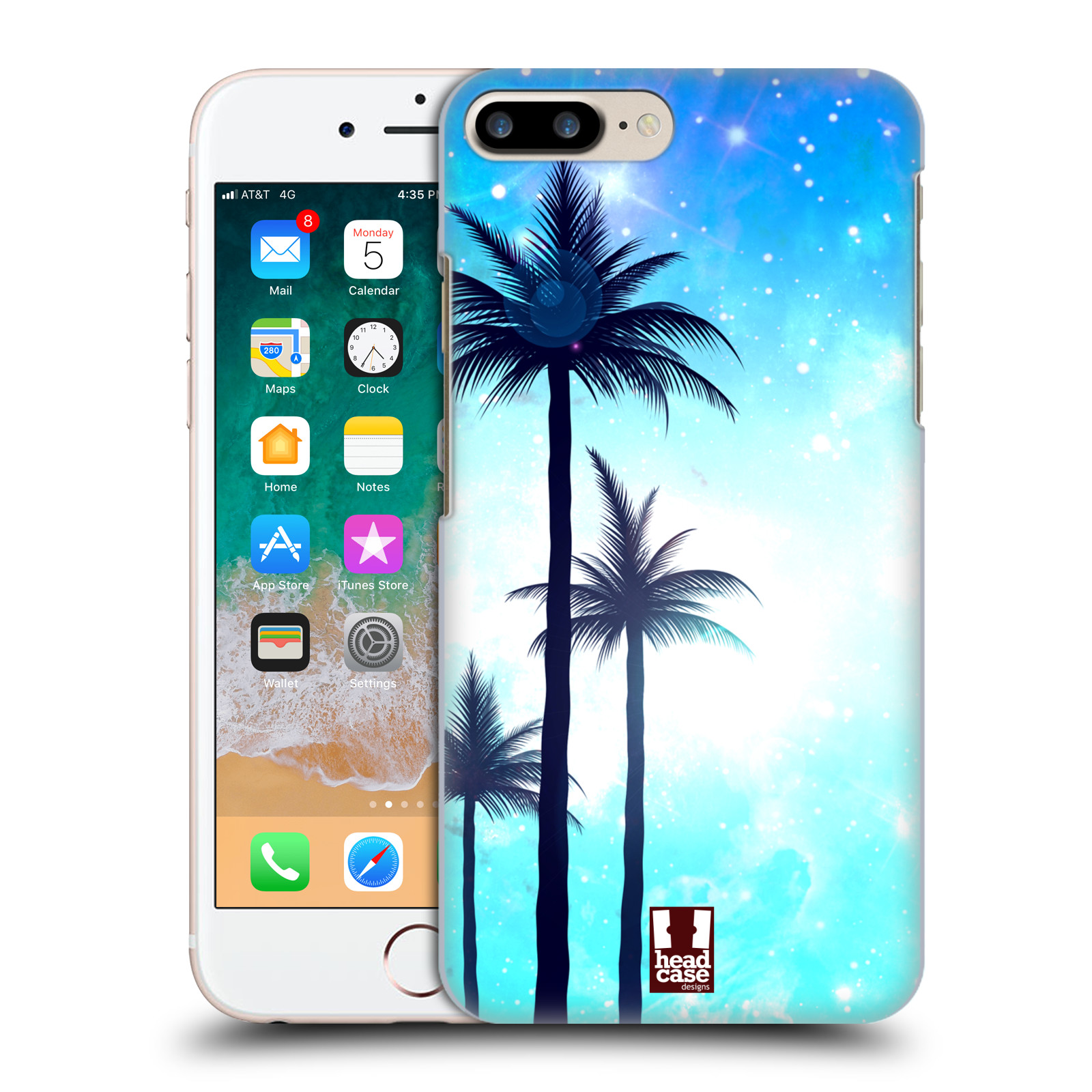 HEAD CASE plastový obal na mobil Apple Iphone 7 PLUS vzor Kreslený motiv silueta moře a palmy MODRÁ
