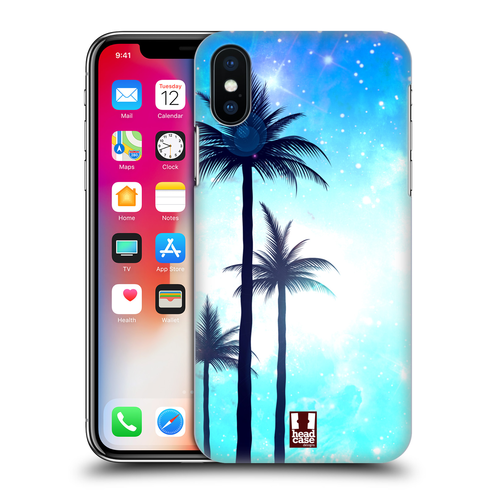 HEAD CASE plastový obal na mobil Apple Iphone X / XS vzor Kreslený motiv silueta moře a palmy MODRÁ