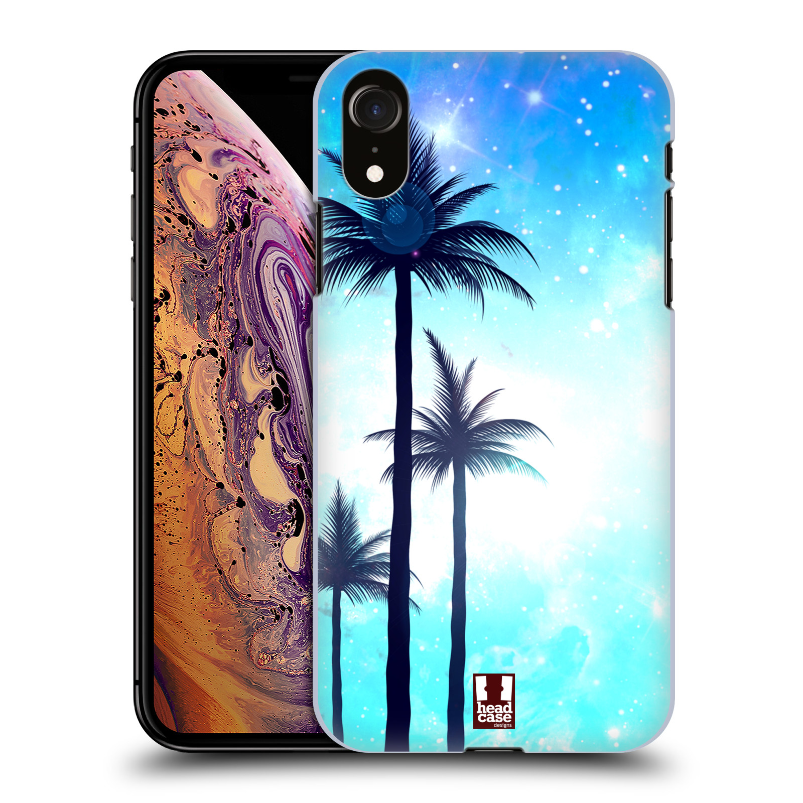HEAD CASE plastový obal na mobil Apple Iphone XR vzor Kreslený motiv silueta moře a palmy MODRÁ