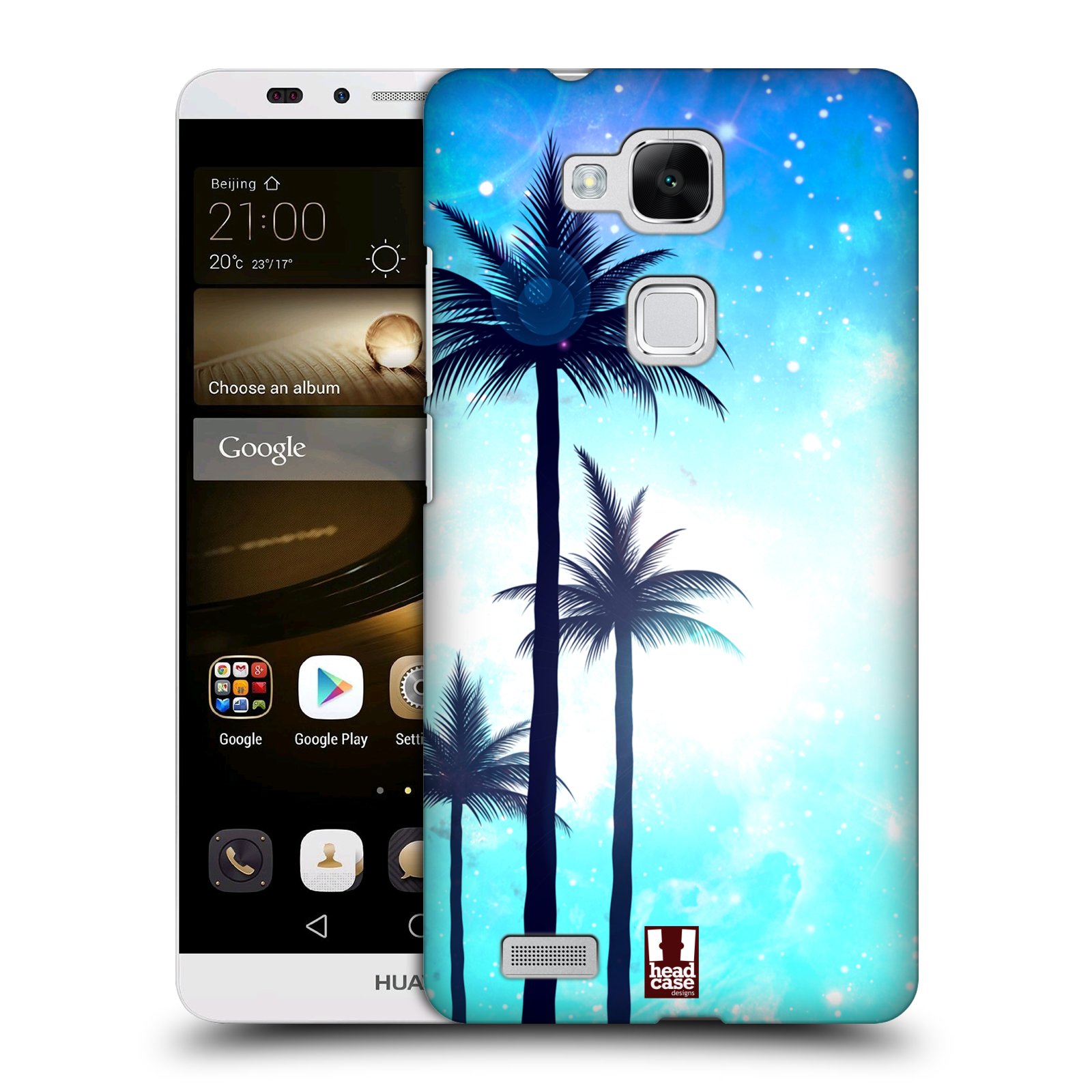 HEAD CASE plastový obal na mobil Huawei Mate 7 vzor Kreslený motiv silueta moře a palmy MODRÁ