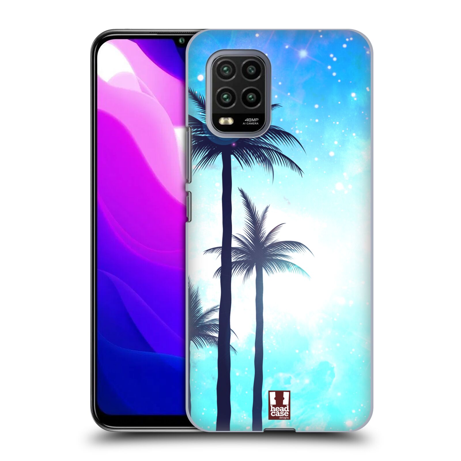 Zadní kryt, obal na mobil Xiaomi Mi 10 LITE vzor Kreslený motiv silueta moře a palmy MODRÁ