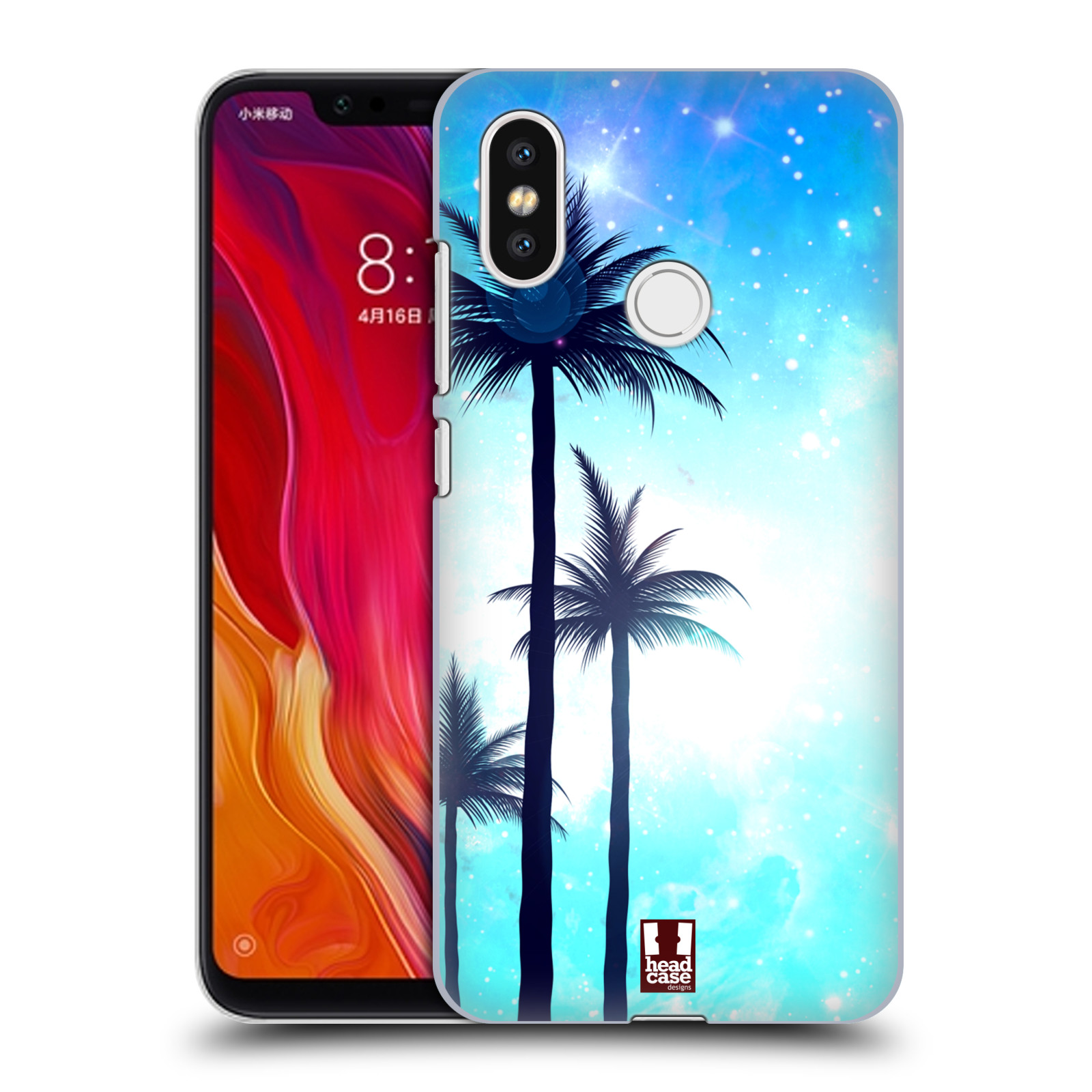 HEAD CASE plastový obal na mobil Xiaomi Mi 8 vzor Kreslený motiv silueta moře a palmy MODRÁ
