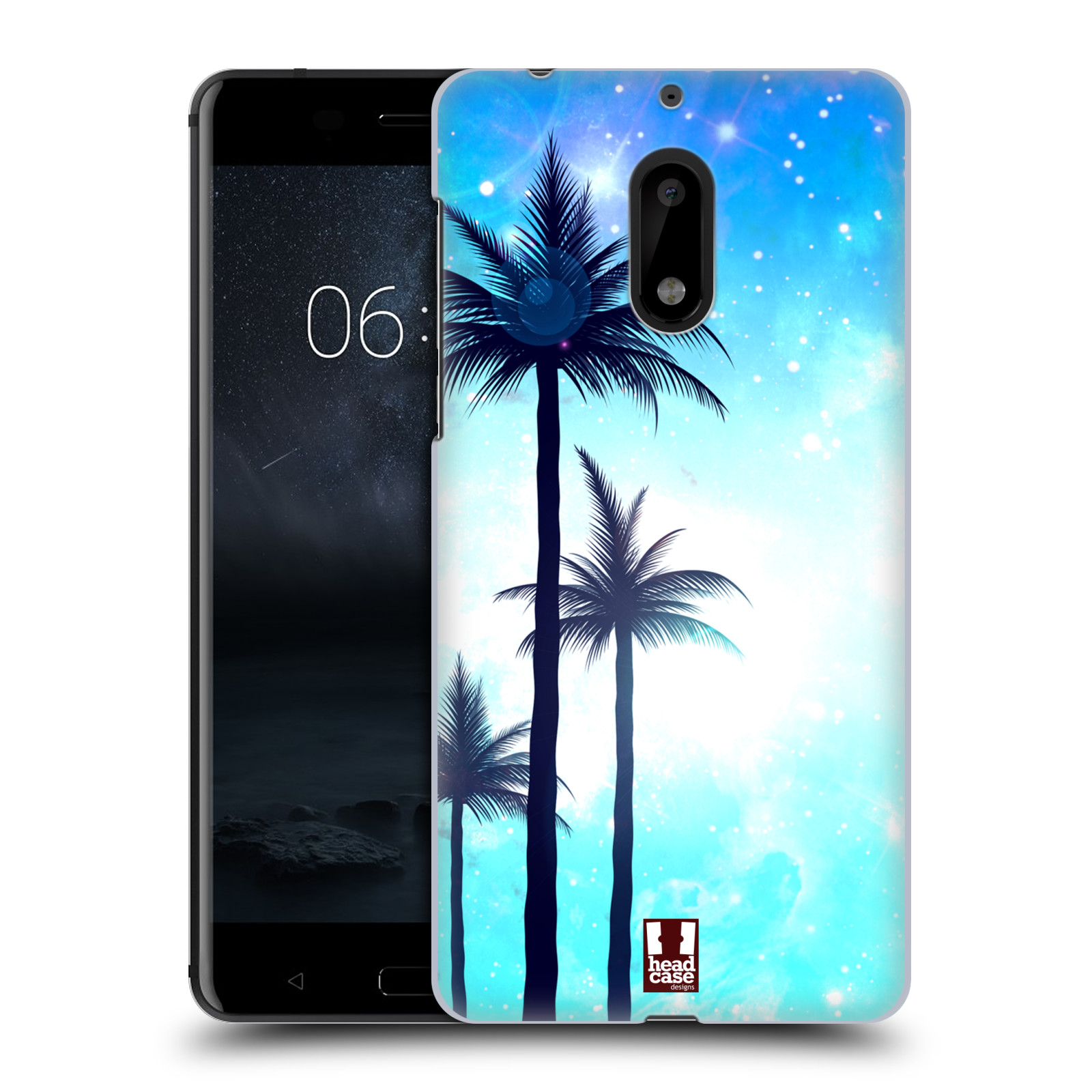 HEAD CASE plastový obal na mobil Nokia 6 vzor Kreslený motiv silueta moře a palmy MODRÁ